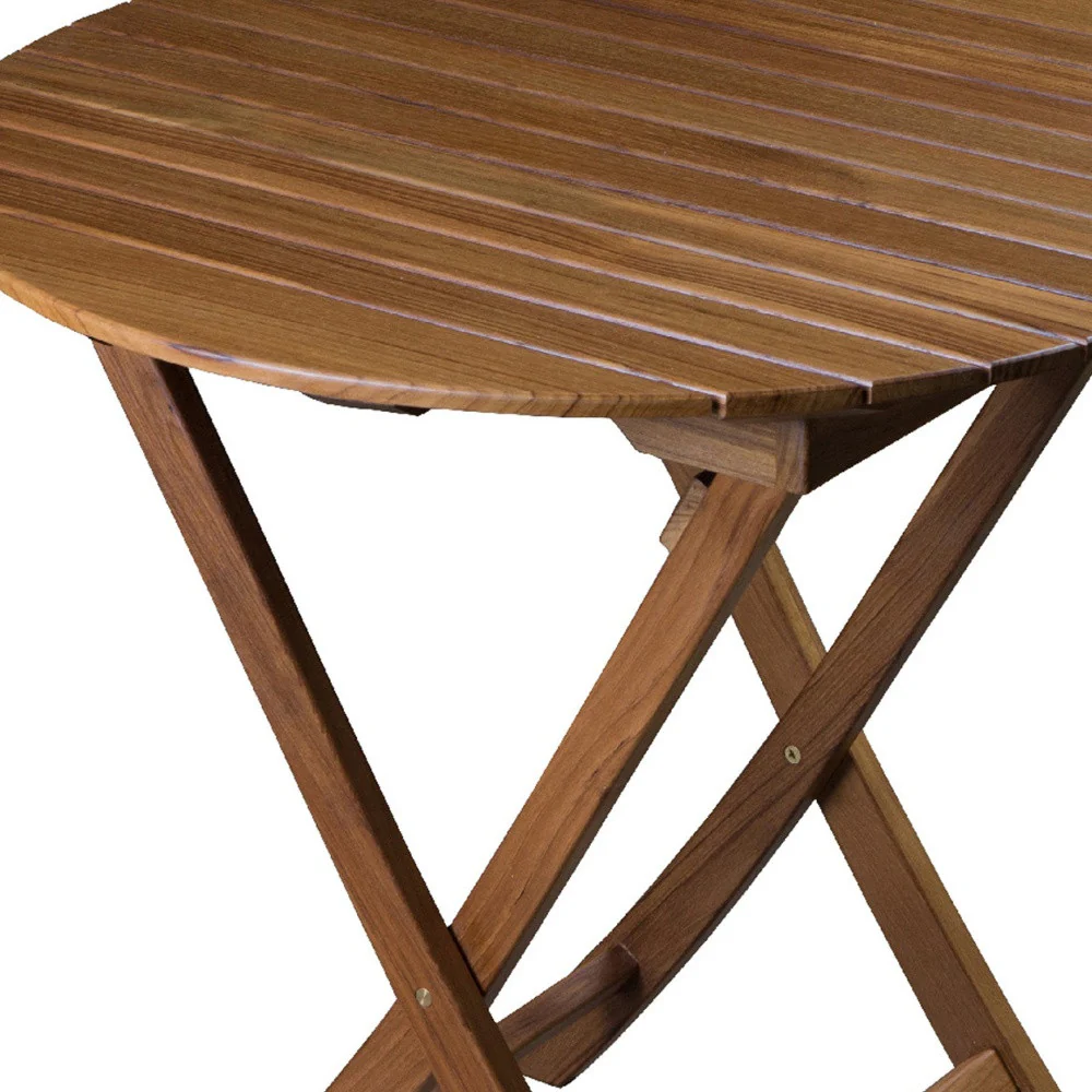 Brown Rounded Solid Wood Folding Outdoor Side Table By Homeroots - Image 2