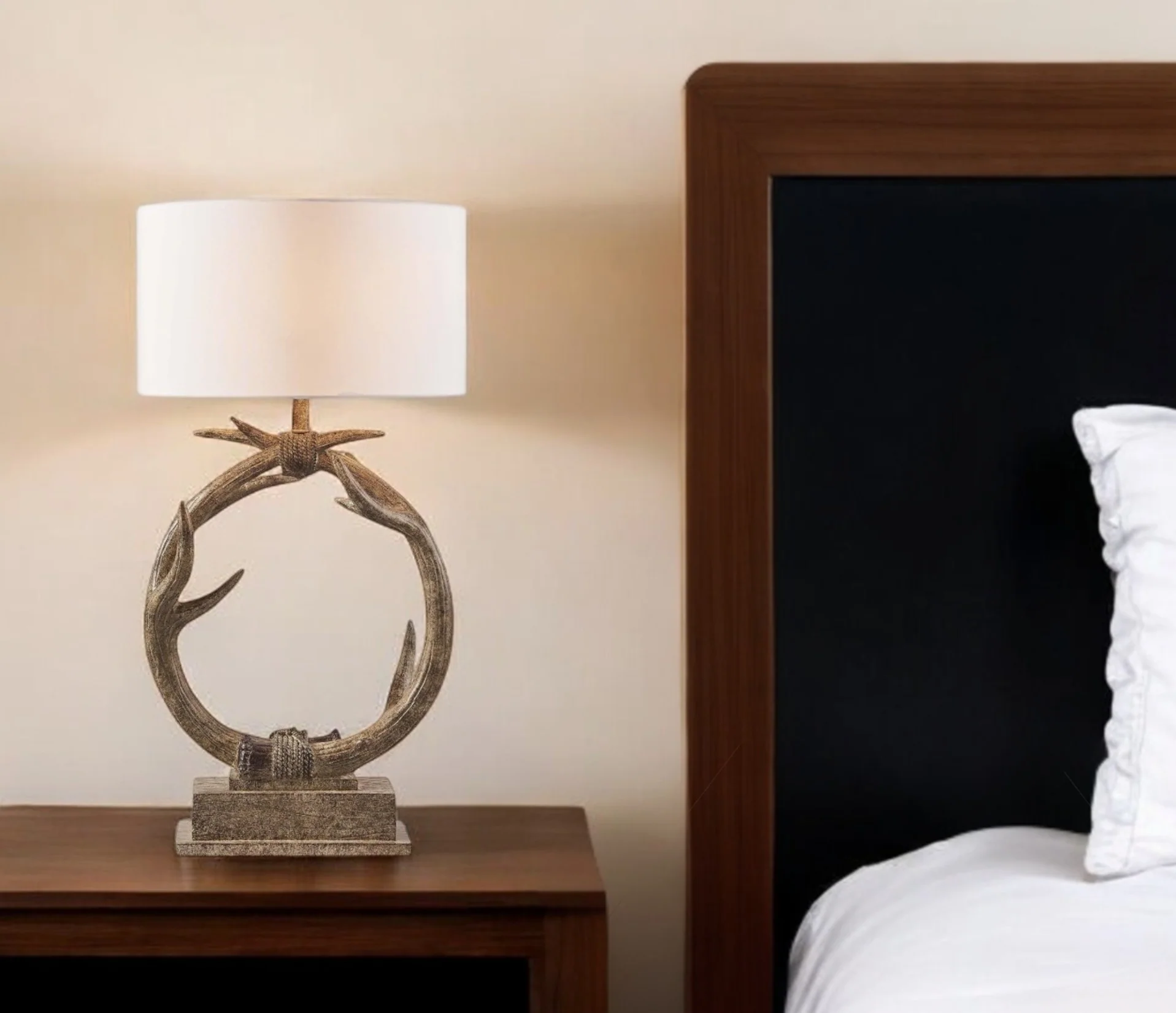 Brown Rustic Faux Antlers Table Lamp With White Drum Shade By Homeroots - Image 6