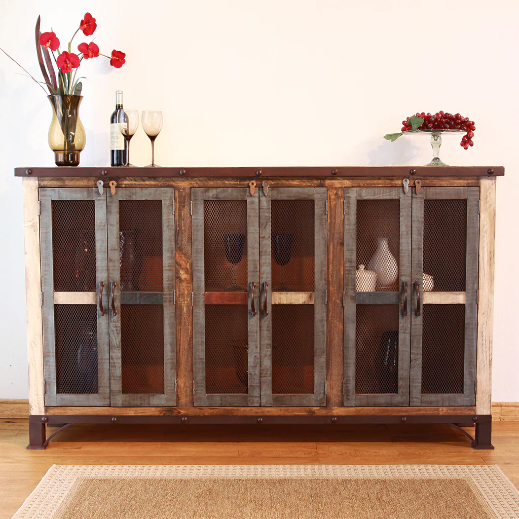 Brown Solid and Manufactured Wood Distressed Credenza By Homeroots - Image 2