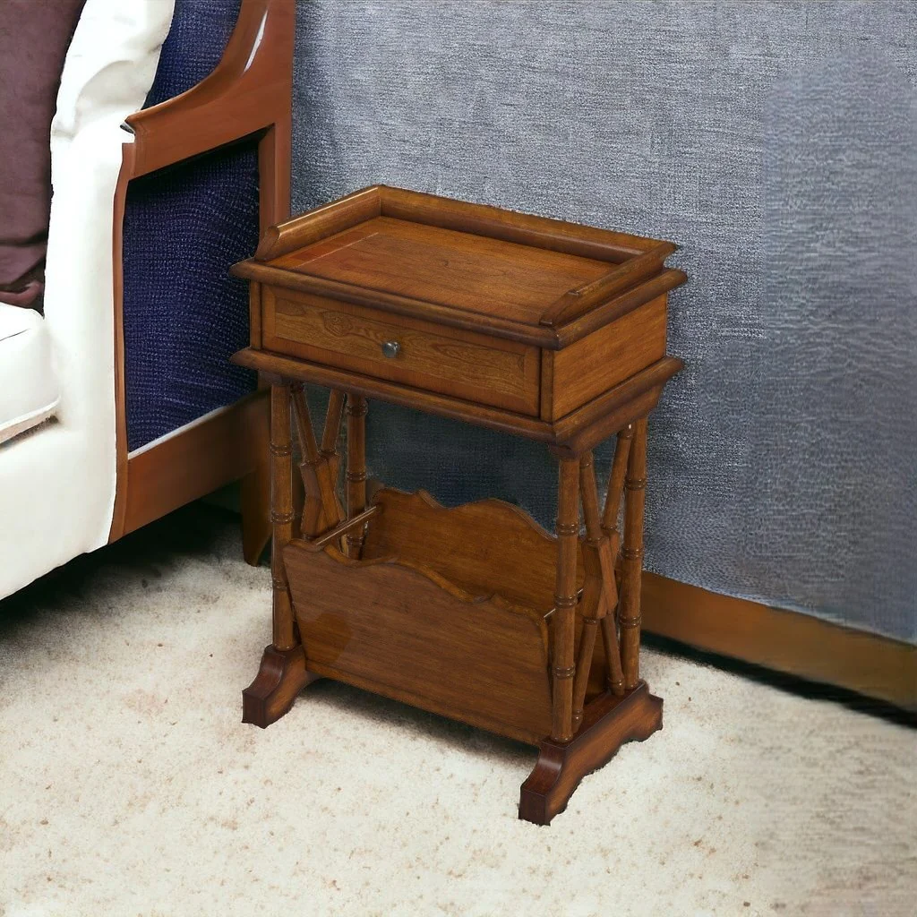 Brown Solid and Manufactured Wood End Table With Drawer With Magazine Holder By Homeroots - Image 2