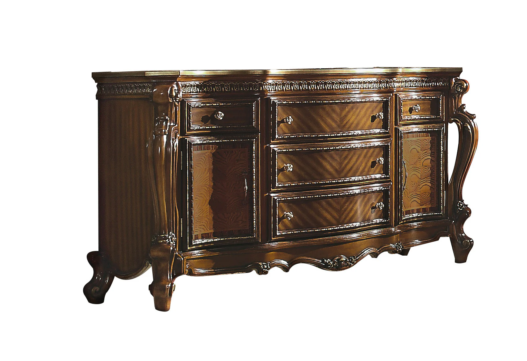 Brown Solid and Manufactured Wood Five Drawer Triple Dresser By Homeroots - Image 2