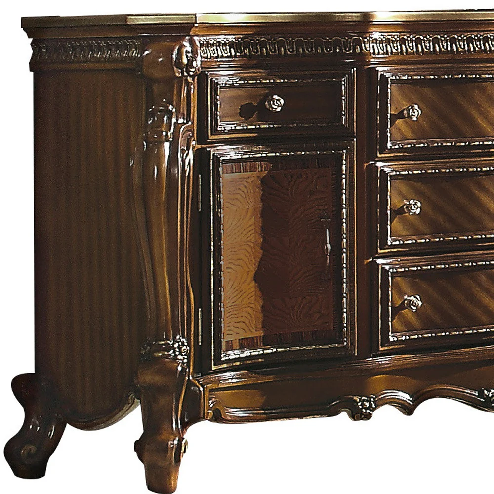 Brown Solid and Manufactured Wood Five Drawer Triple Dresser By Homeroots - Image 5
