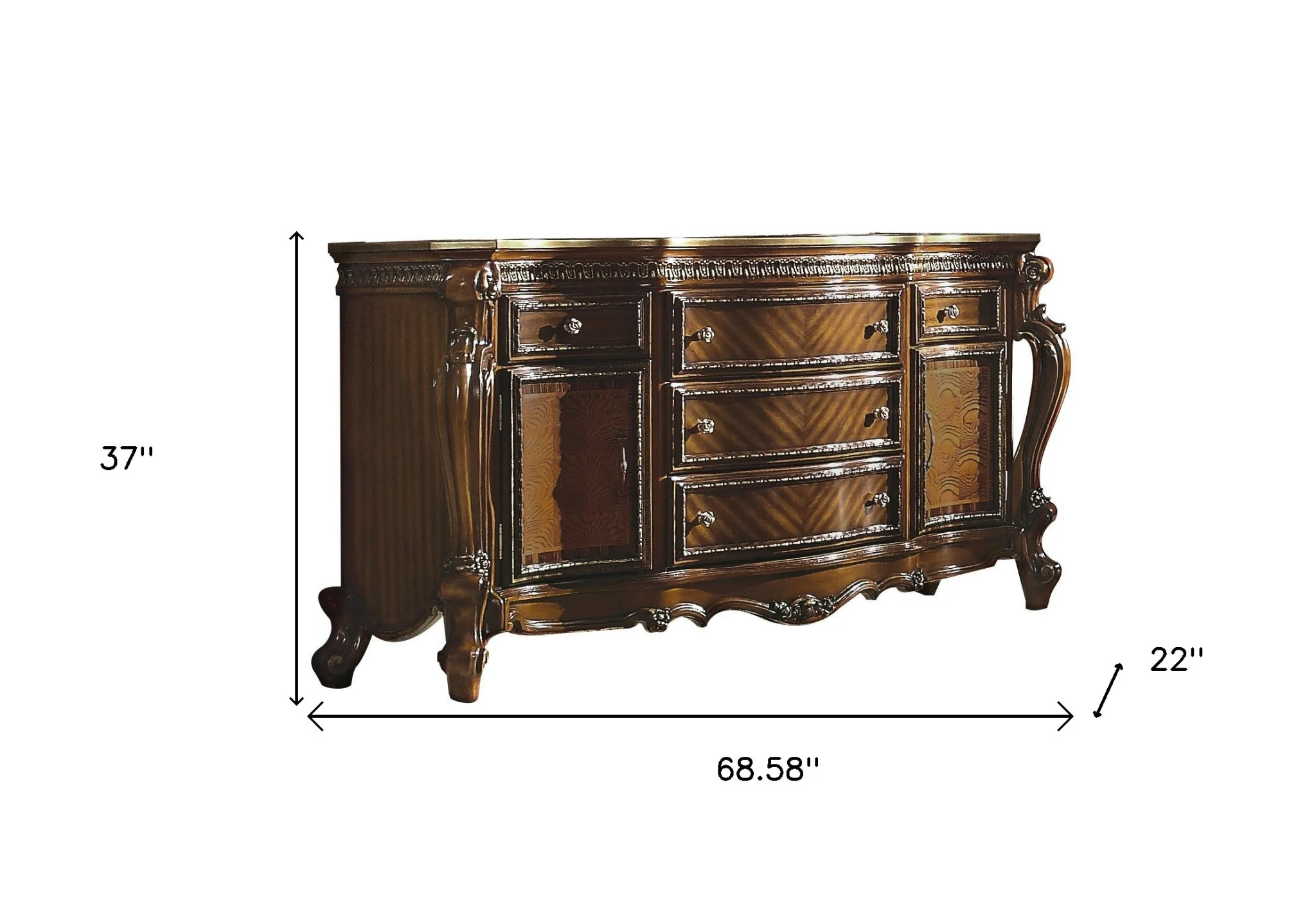 Brown Solid and Manufactured Wood Five Drawer Triple Dresser By Homeroots - Image 6