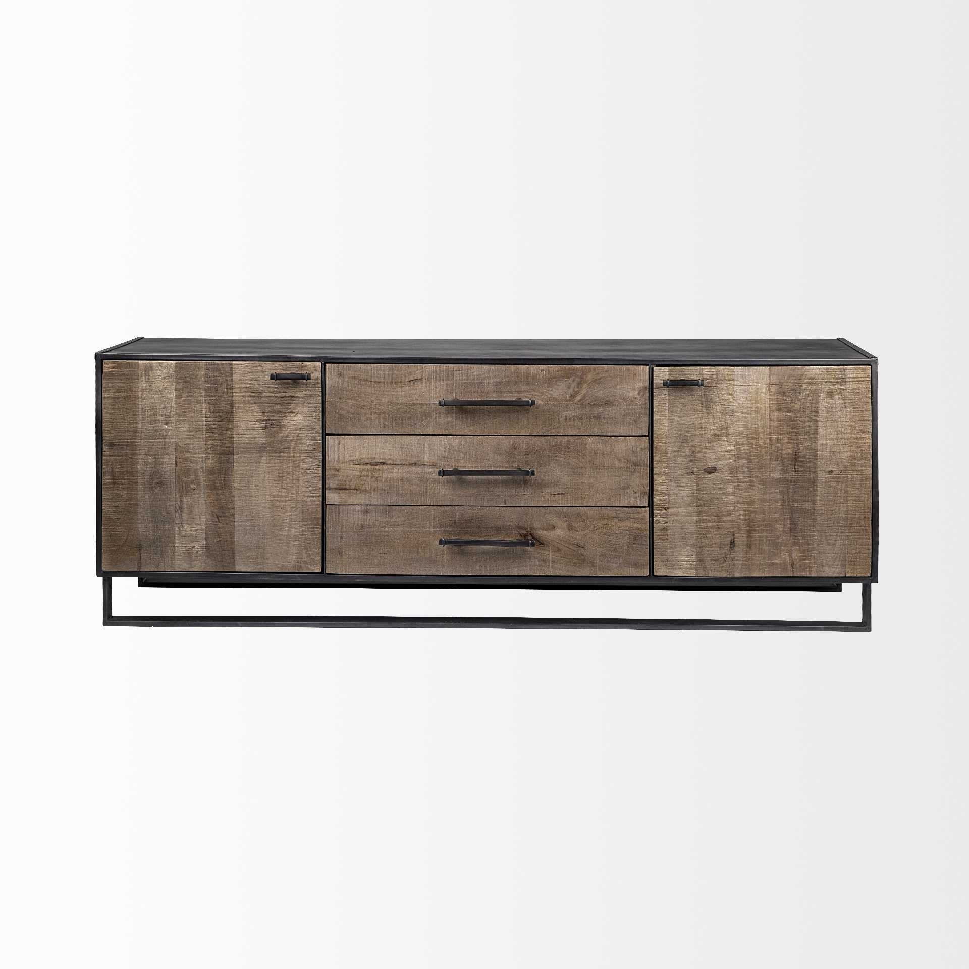 Brown Solid Mango Wood Finish Sideboard With 3 Drawers And 2 Cabinet Doors By Homeroots - Image 2