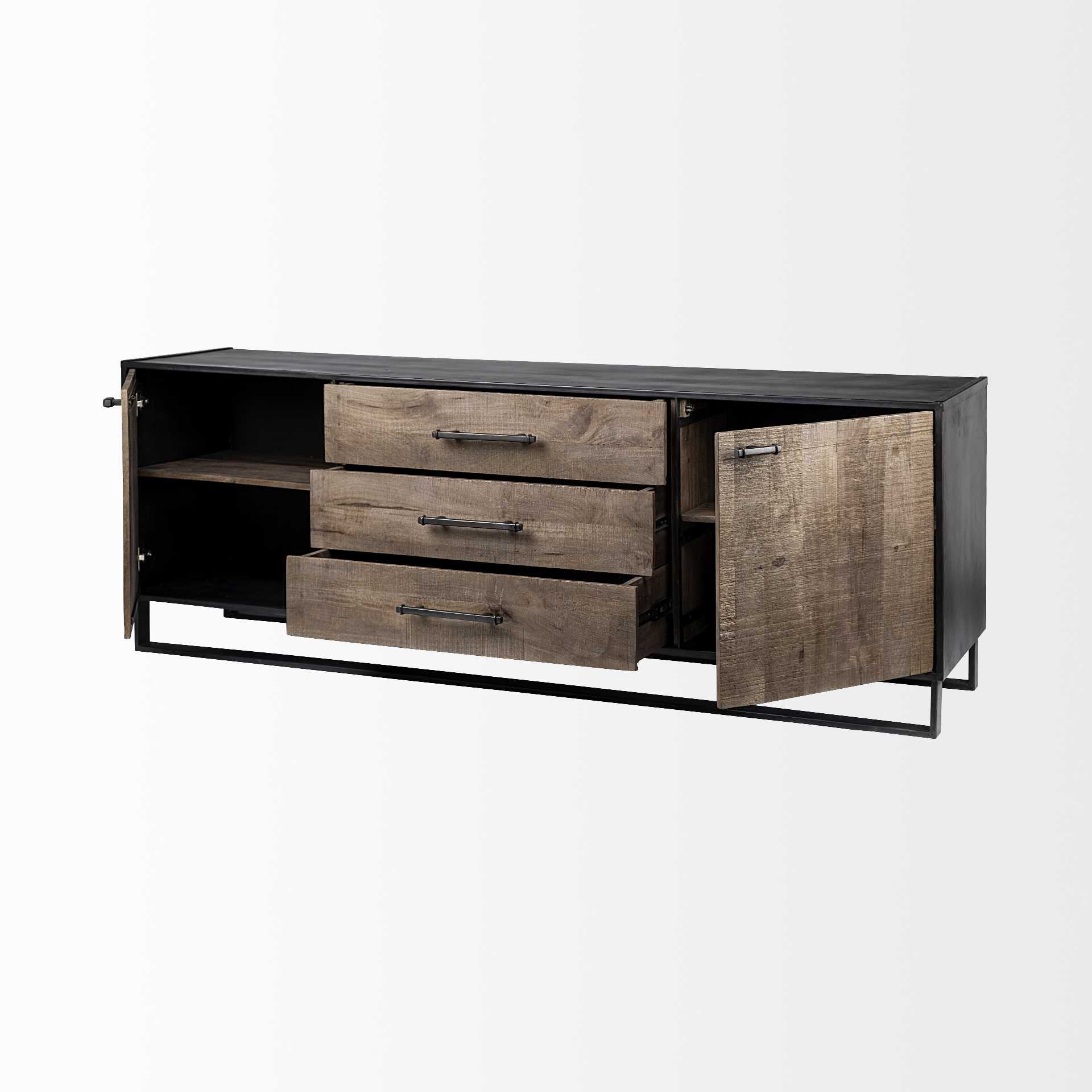 Brown Solid Mango Wood Finish Sideboard With 3 Drawers And 2 Cabinet Doors By Homeroots - Image 5