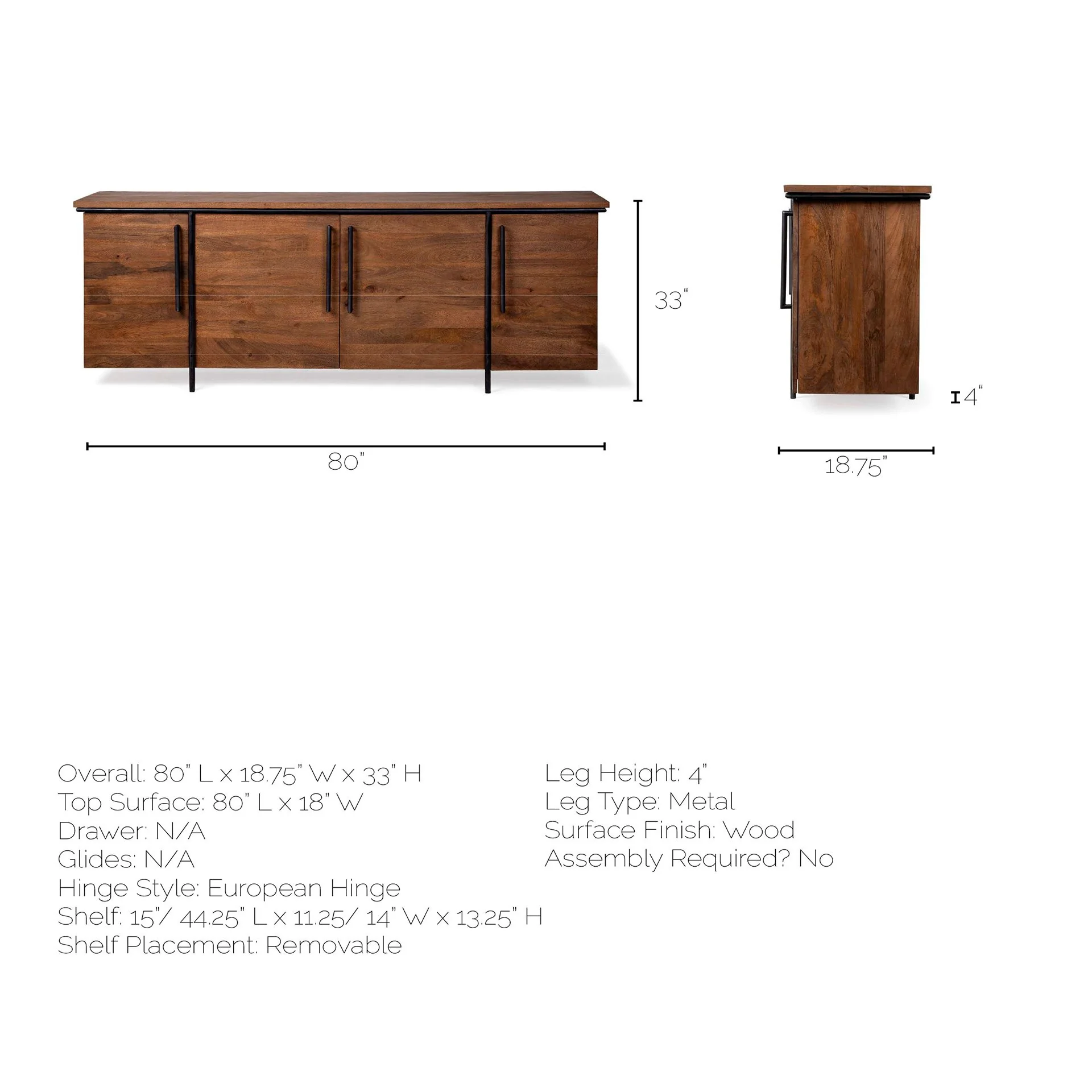 Brown Solid Mango Wood Finish Sideboard With 4 Door Cabinets By Homeroots - Image 7