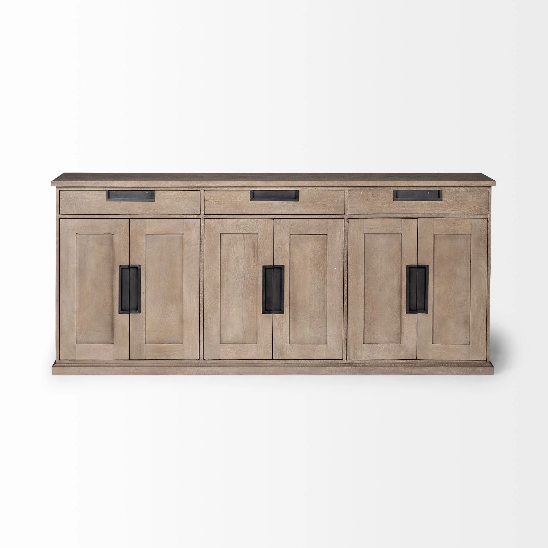 Brown Solid Mango Wood Sideboard With 3 Cabinets And 3 Drawers By Homeroots - Image 2