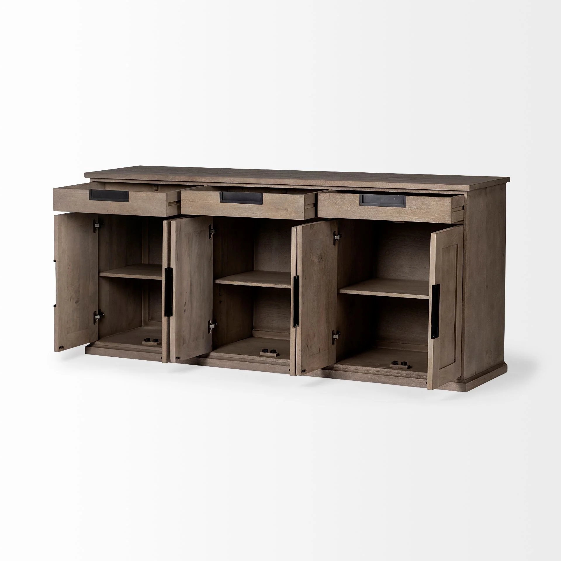 Brown Solid Mango Wood Sideboard With 3 Cabinets And 3 Drawers By Homeroots - Image 5