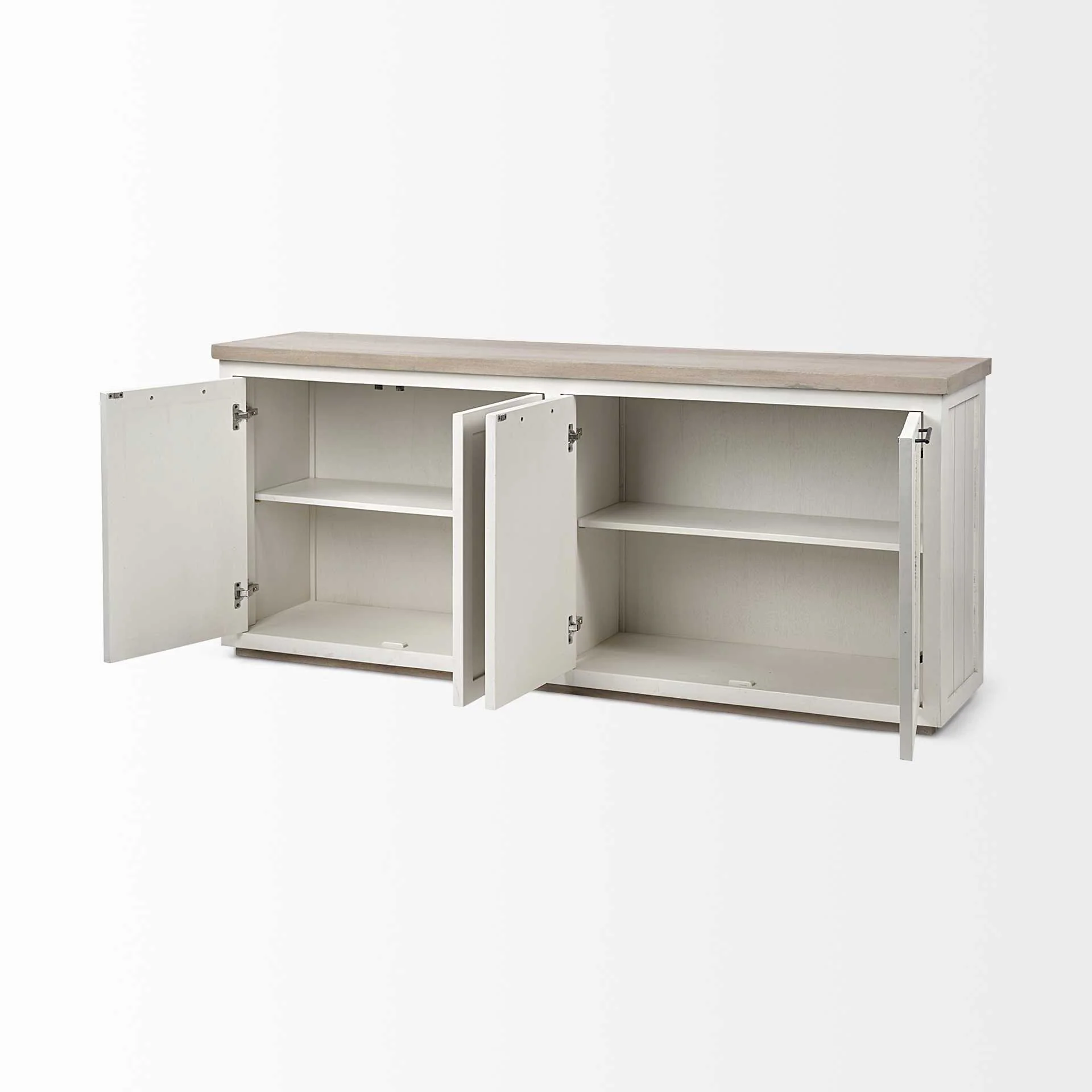 Brown Solid Mango Wood Top & White Frame Sideboard With 4 Cabinet Doors By Homeroots - Image 6
