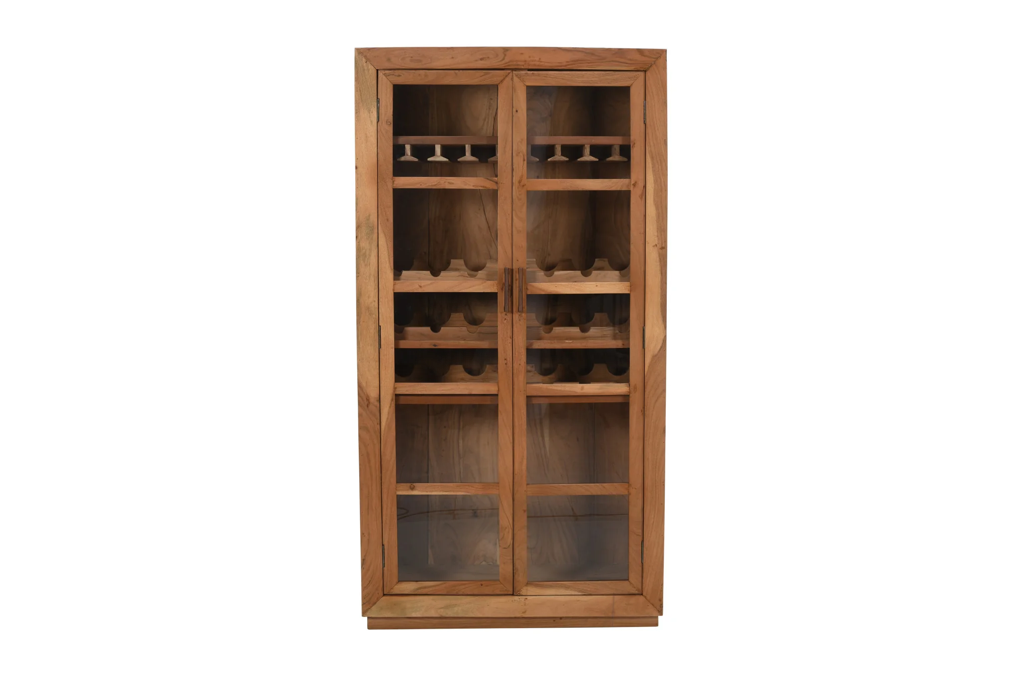 Brown Solid Wood And Glass Bar Cabinet With Four Shelves By Homeroots - Image 2