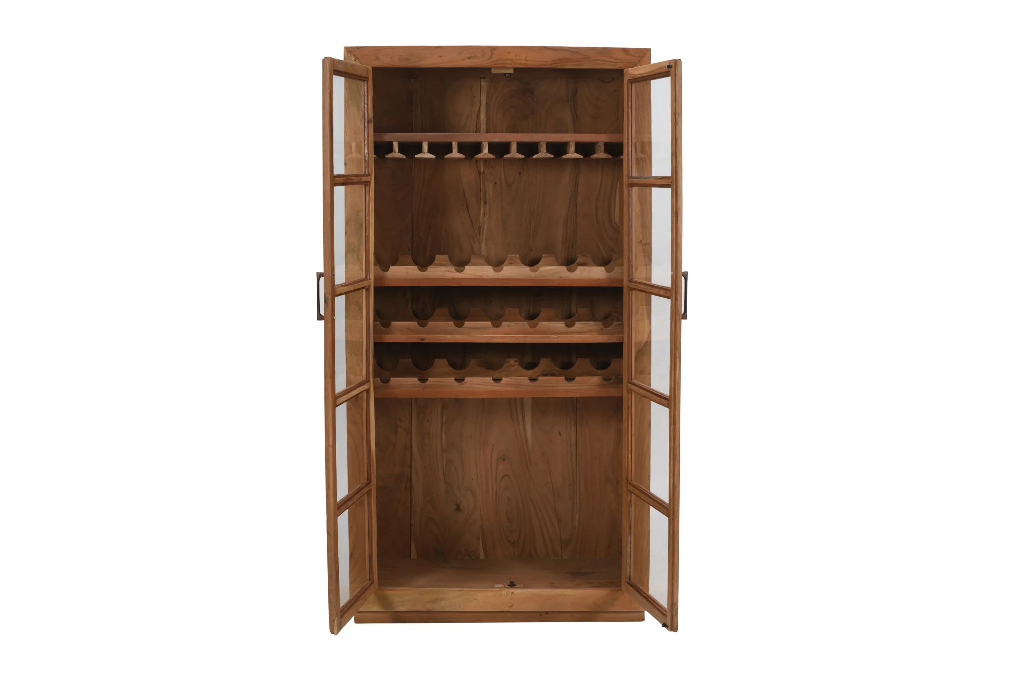 Brown Solid Wood And Glass Bar Cabinet With Four Shelves By Homeroots - Image 3