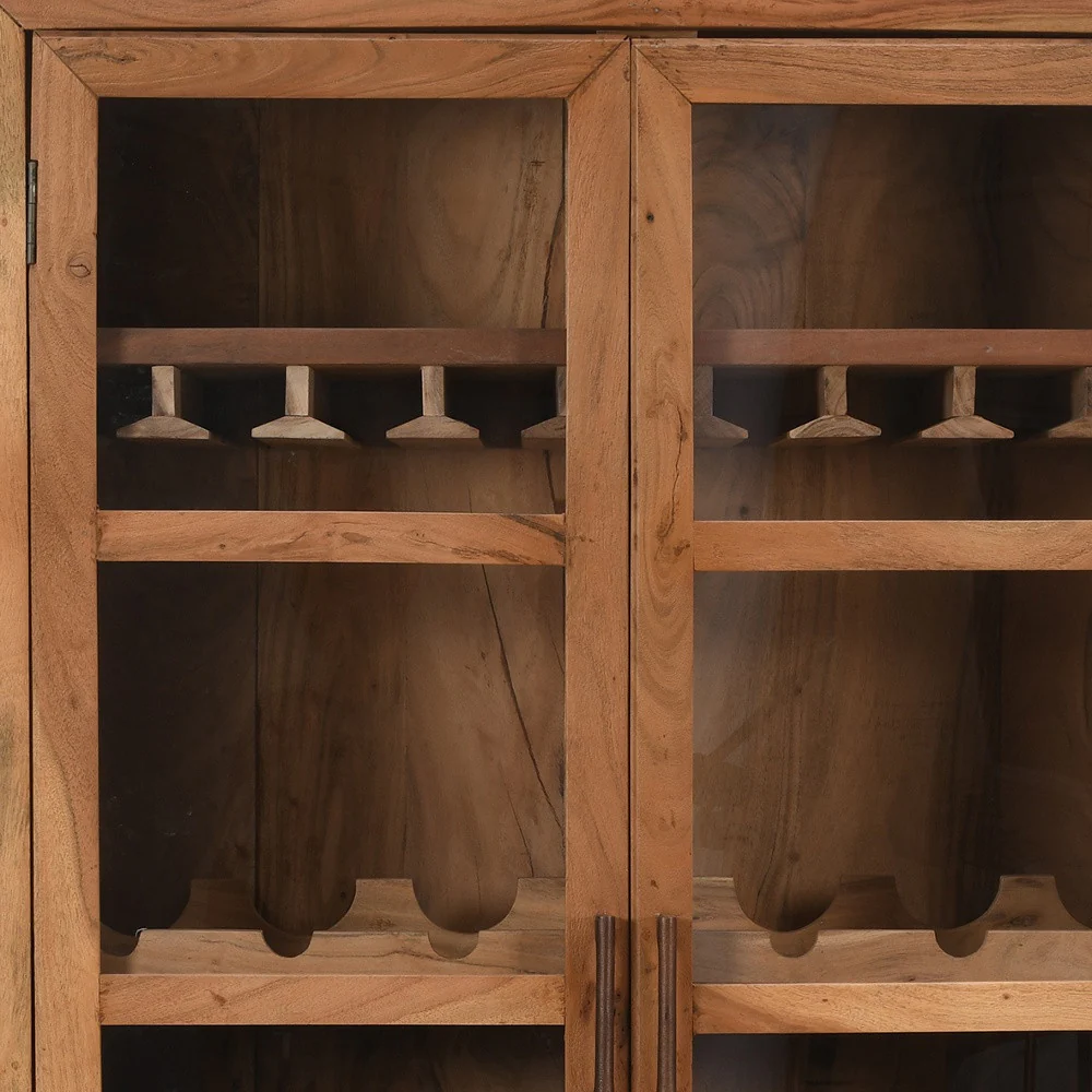 Brown Solid Wood And Glass Bar Cabinet With Four Shelves By Homeroots - Image 6