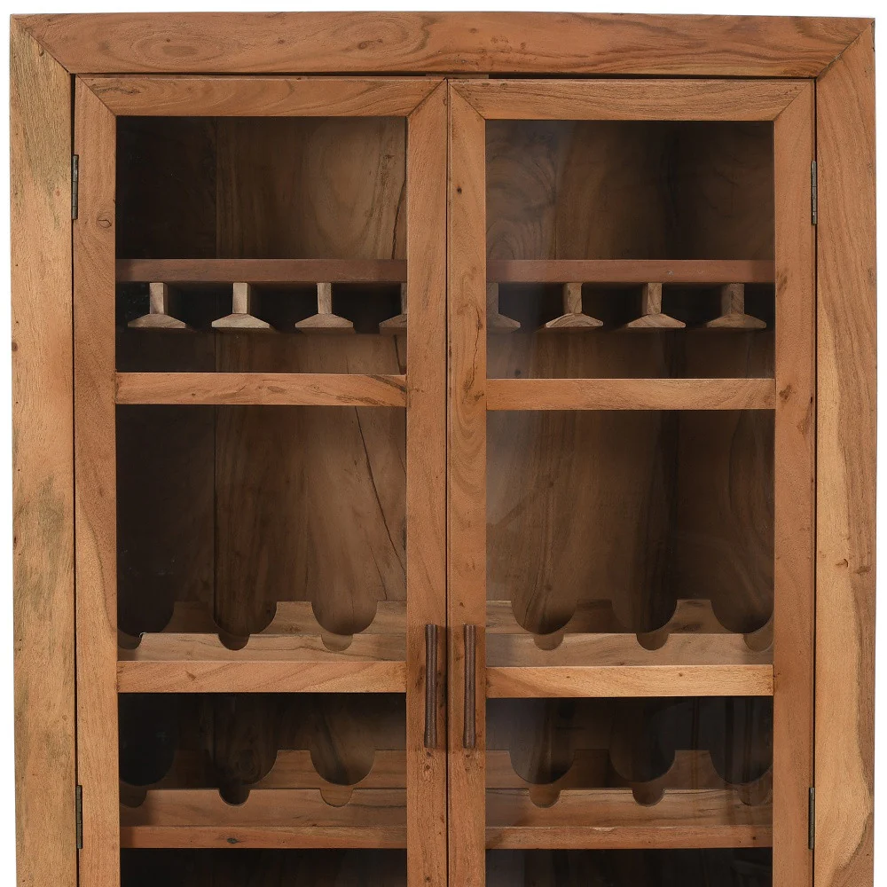 Brown Solid Wood And Glass Bar Cabinet With Four Shelves By Homeroots - Image 7