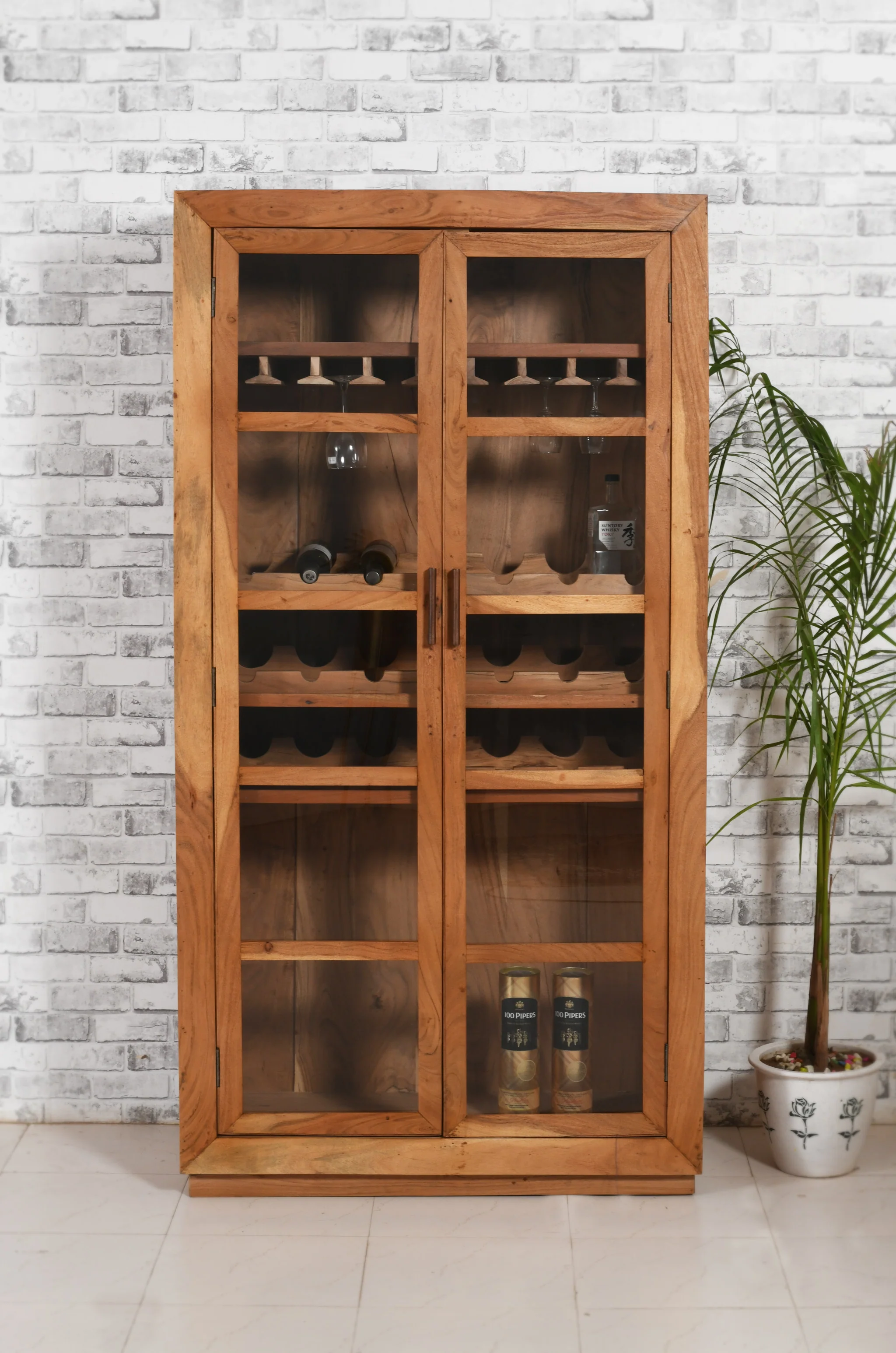 Brown Solid Wood And Glass Bar Cabinet With Four Shelves By Homeroots - Image 8