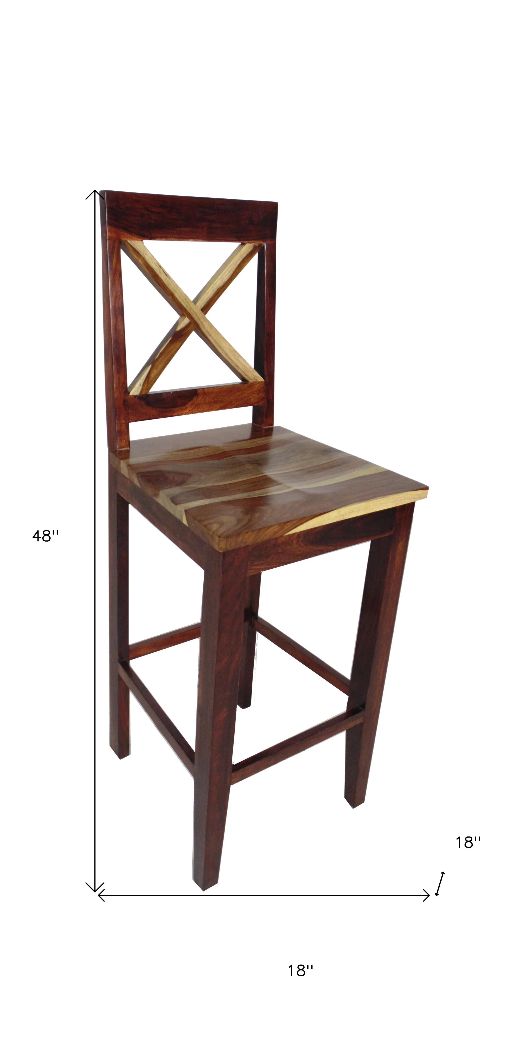 Brown Solid Wood Bar Height Bar Chair By Homeroots - Image 4