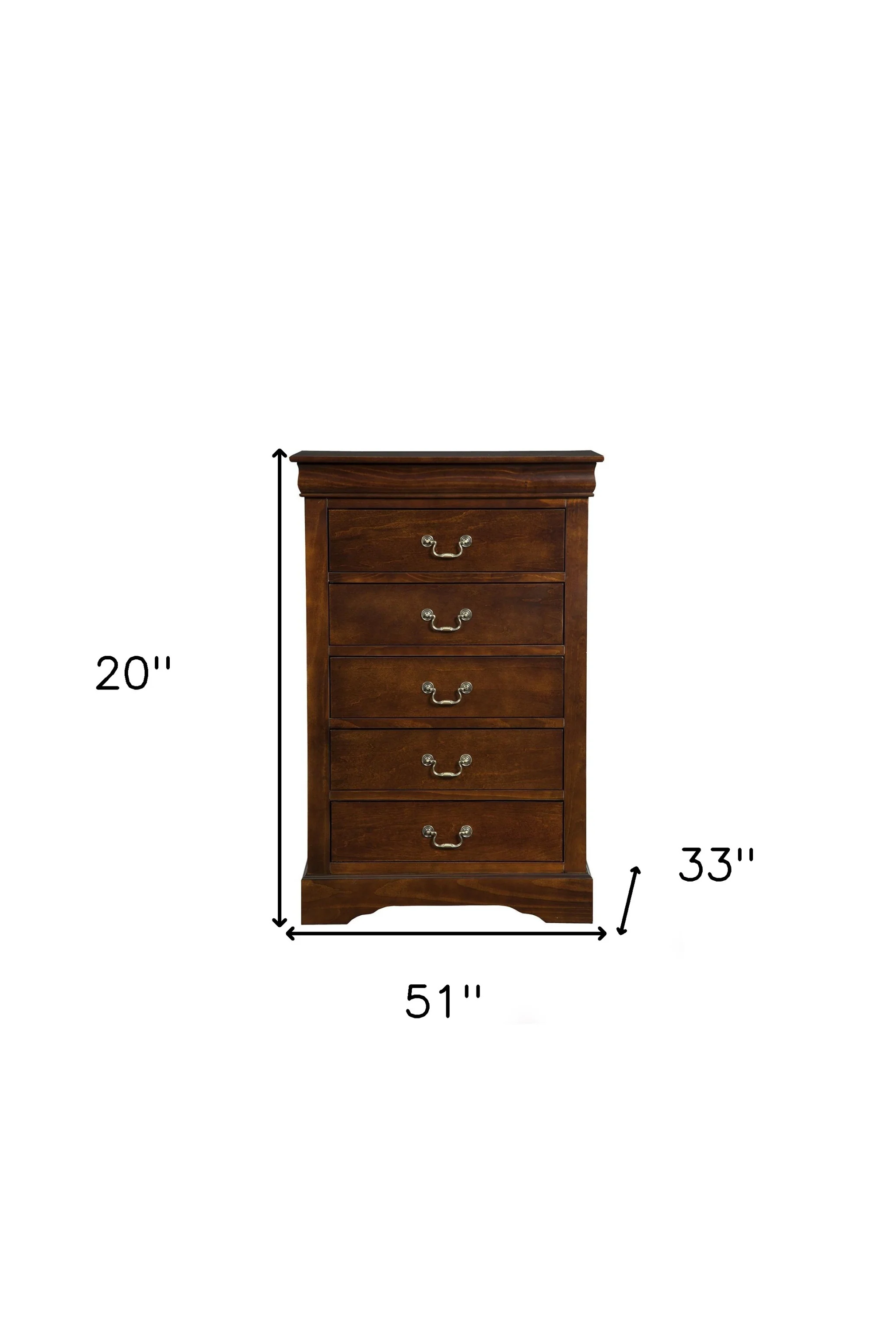 Brown Solid Wood Five Drawer Chest By Homeroots - Image 5