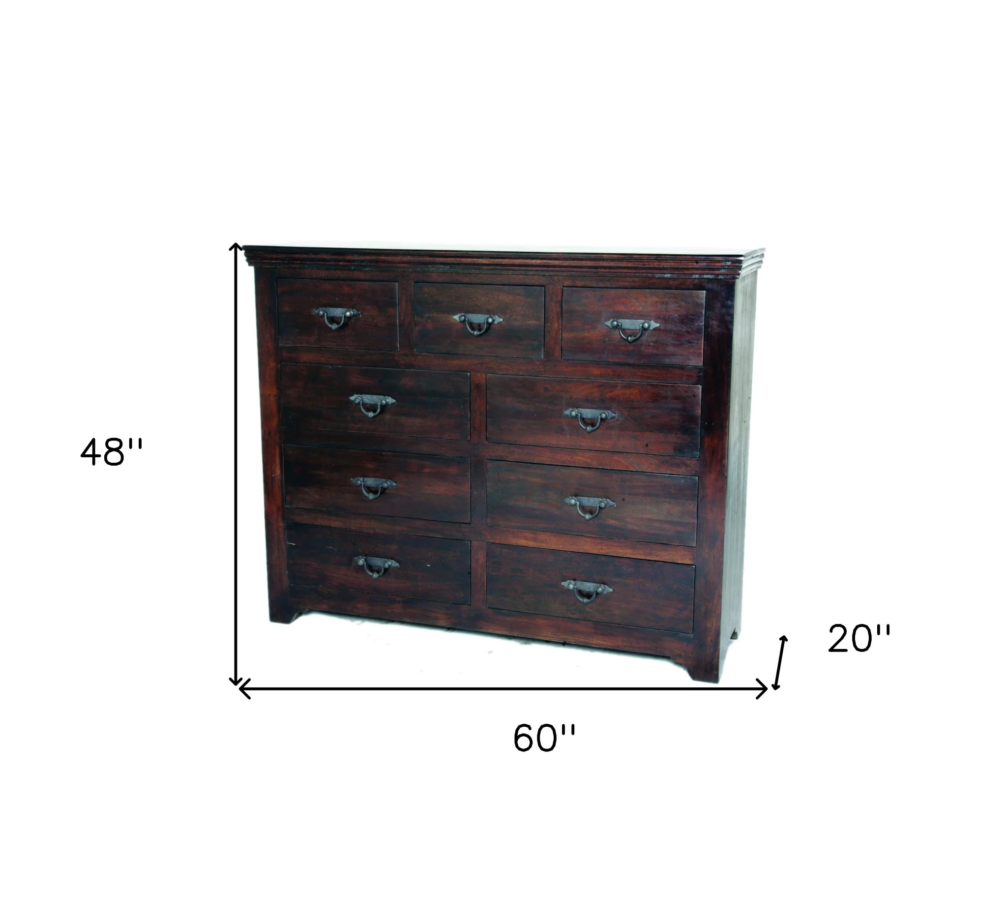 Brown Solid Wood Nine Drawer Double Dresser By Homeroots - Image 6