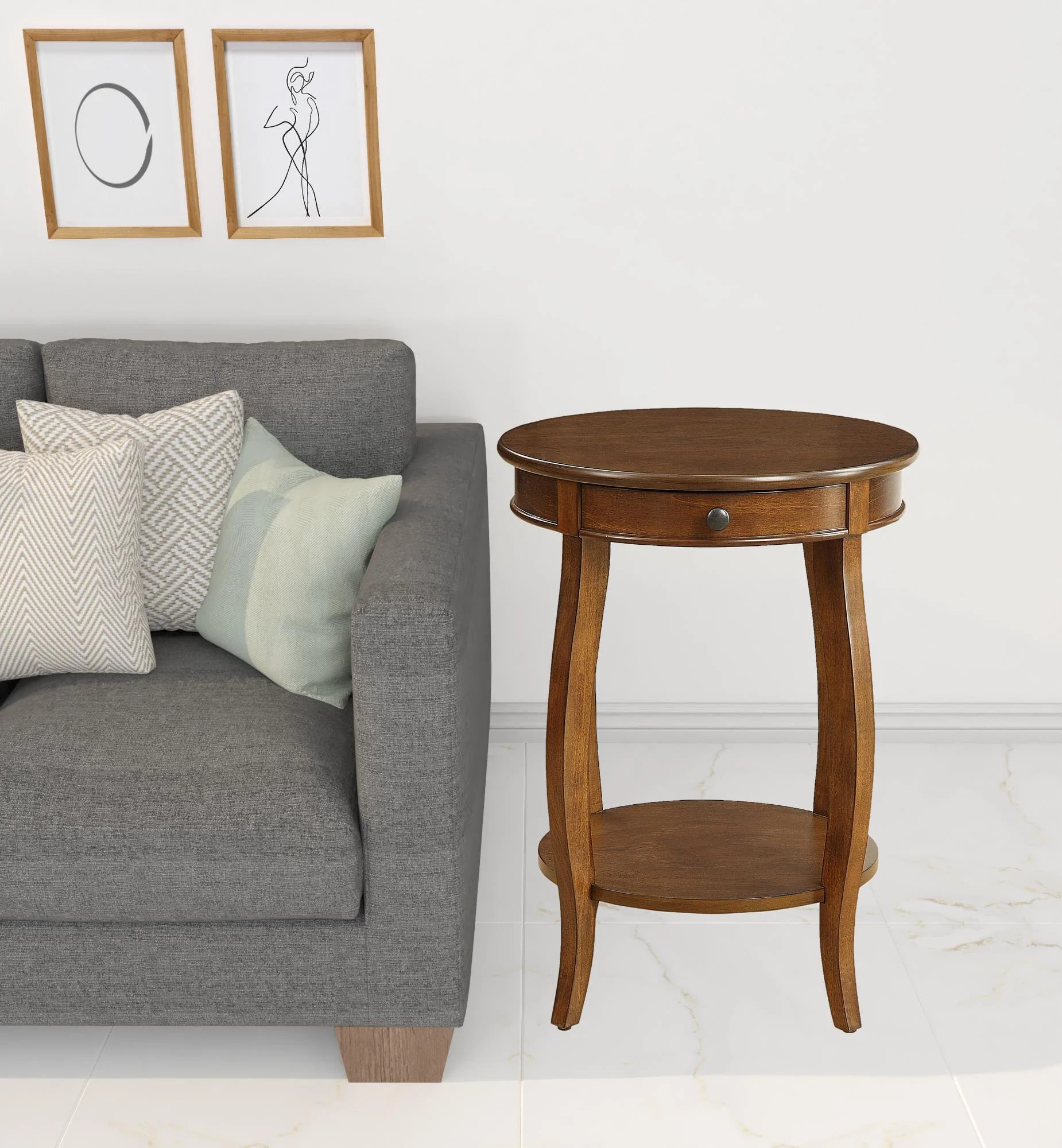 Brown Solid Wood Round End Table With Shelf By Homeroots - Image 5