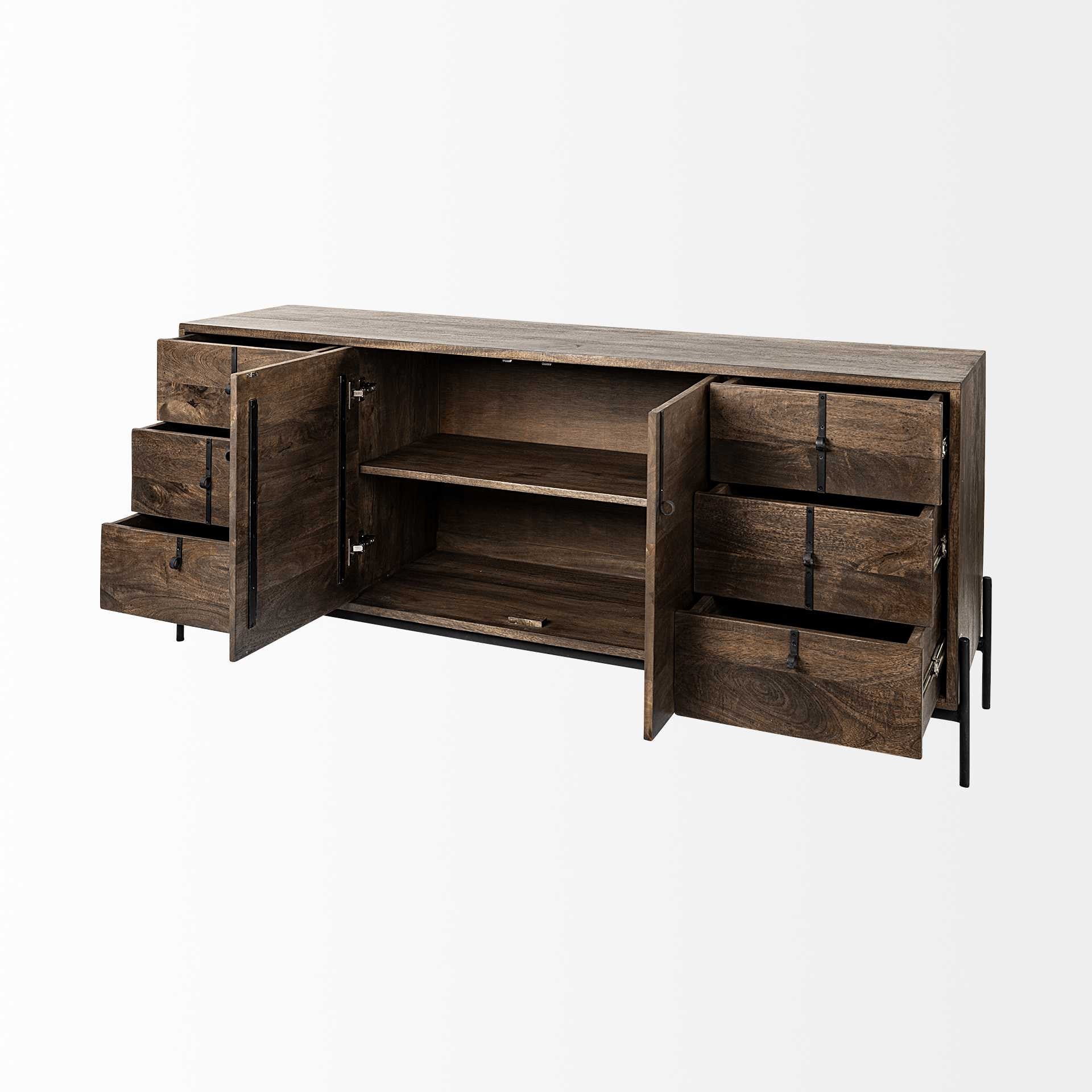 Brown Solid Wood Sideboard With 6 Drawers And 2 Cabinet Doors By Homeroots - Image 6