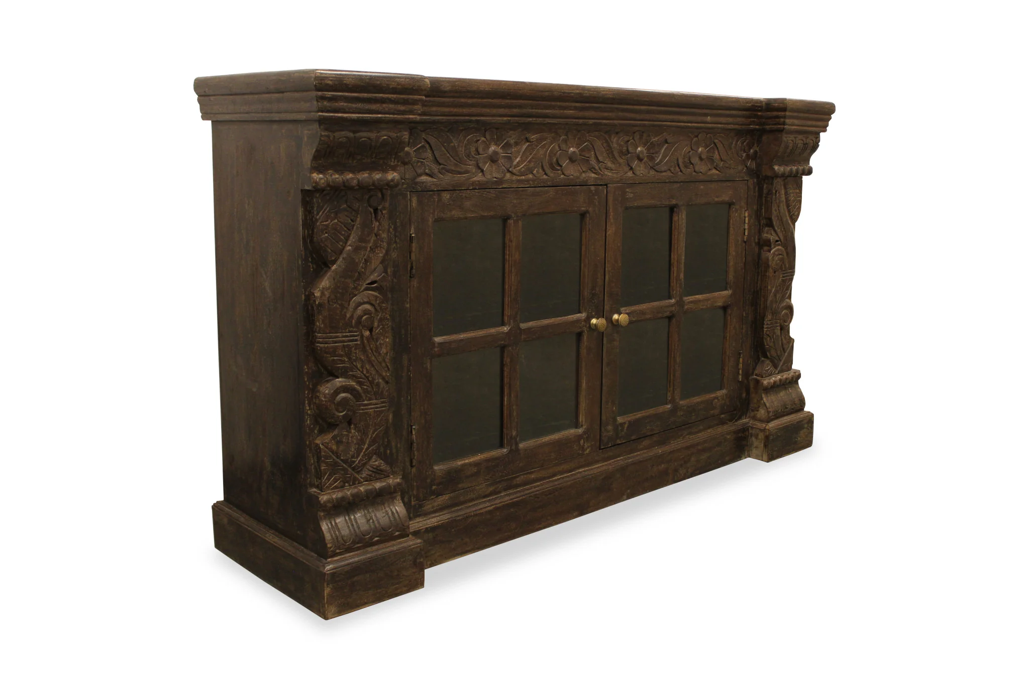 Brown Solid Wood Sideboard with Two Glass Doors By Homeroots - Image 3