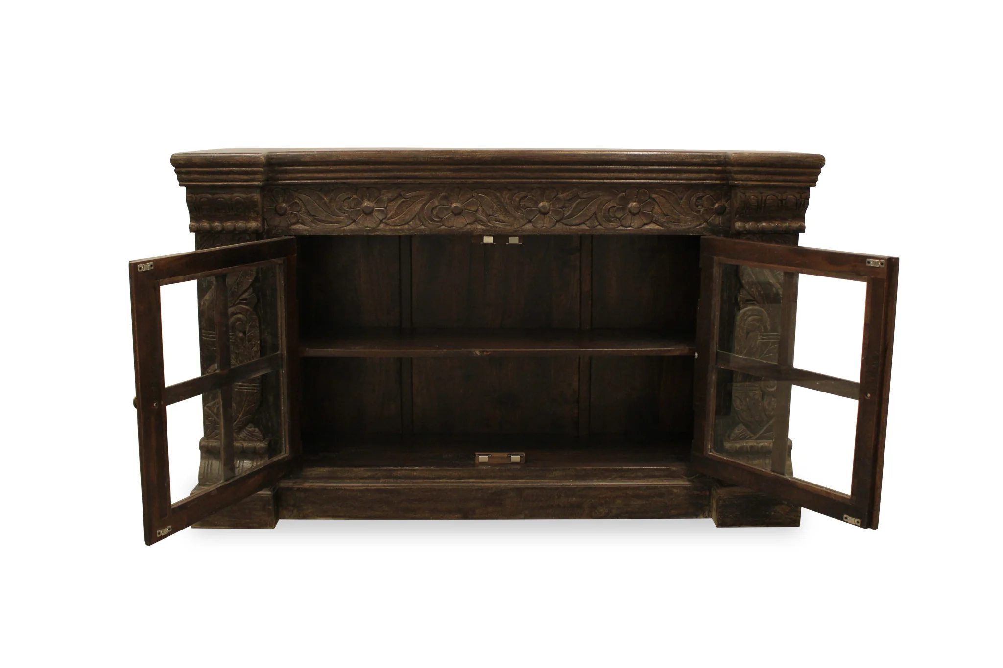 Brown Solid Wood Sideboard with Two Glass Doors By Homeroots - Image 6