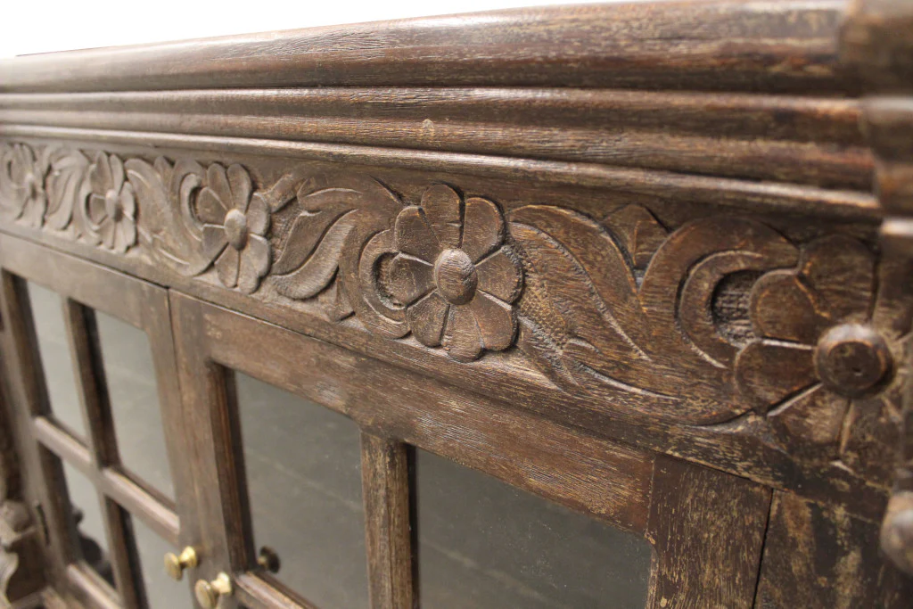 Brown Solid Wood Sideboard with Two Glass Doors By Homeroots - Image 7