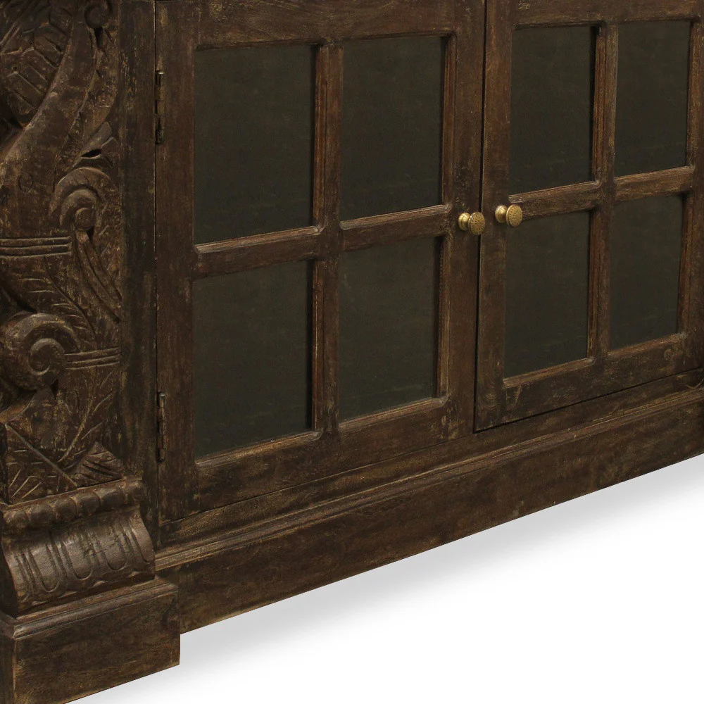 Brown Solid Wood Sideboard with Two Glass Doors By Homeroots - Image 8