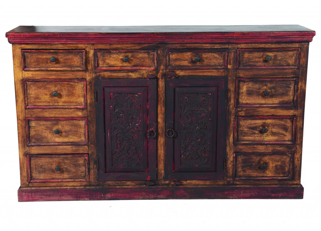 Brown Solid Wood Ten Drawer Buffet Table with Two Doors By Homeroots - Image 2