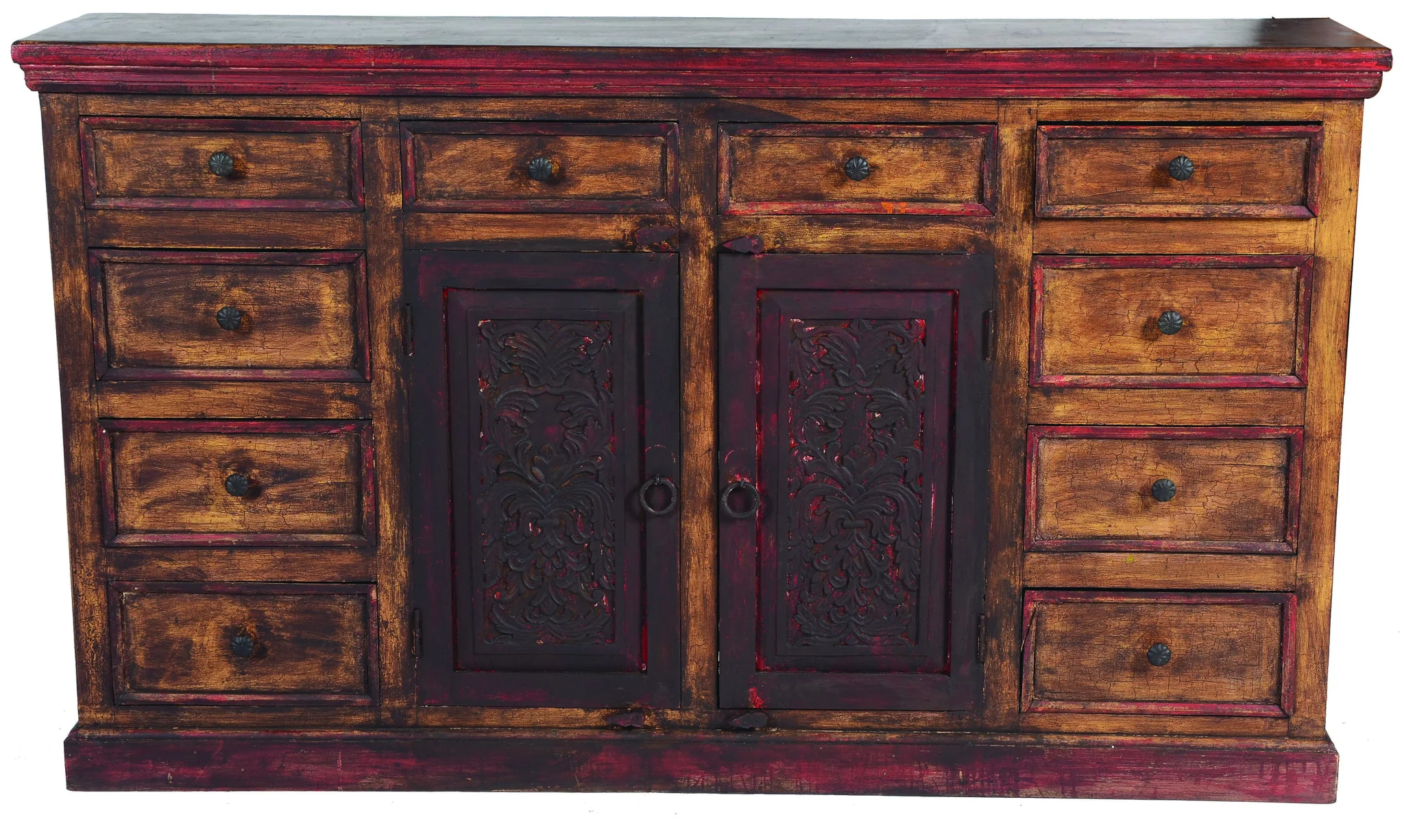 Brown Solid Wood Ten Drawer Buffet Table with Two Doors By Homeroots - Image 3