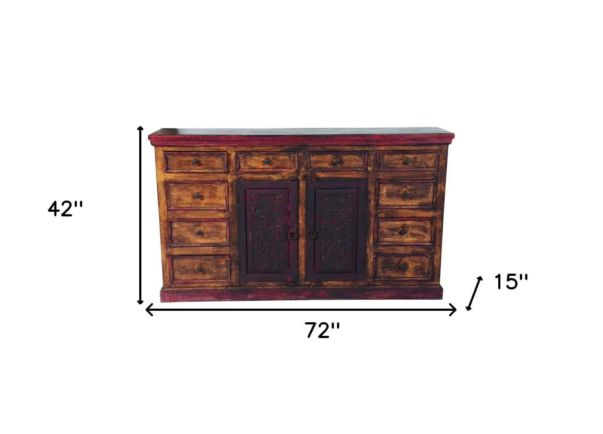 Brown Solid Wood Ten Drawer Buffet Table with Two Doors By Homeroots - Image 5