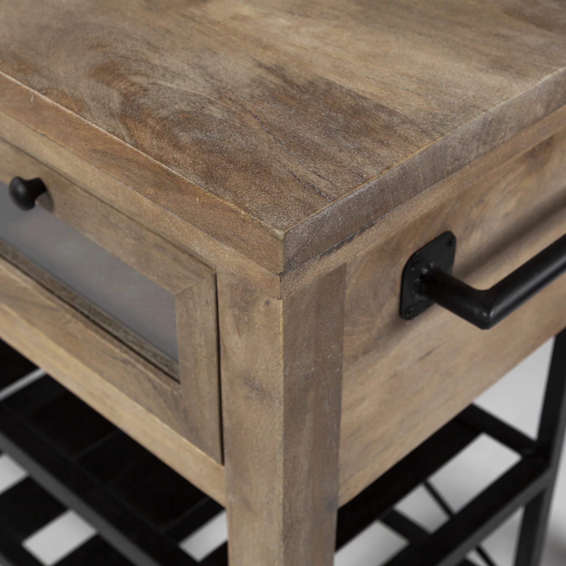 Brown Solid Wood Top Kitchen Island With Two Tier Black Metal Rolling By Homeroots - Image 7