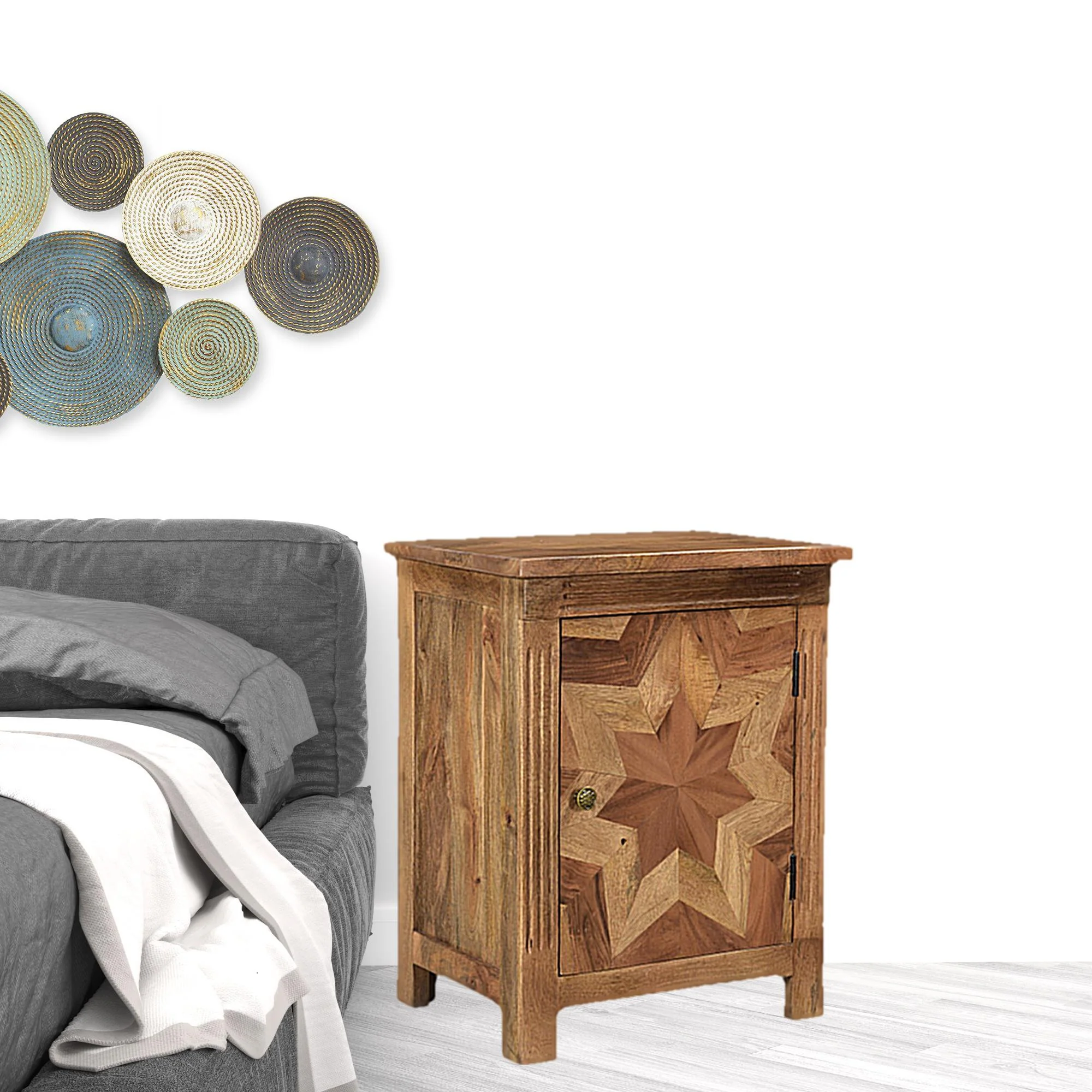 Brown Starburst Geometric Solid Wood Nightstand By Homeroots - Image 5