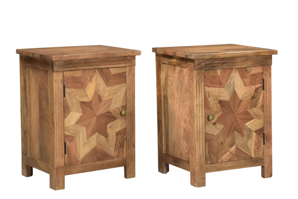 Brown Starburst Geometric Solid Wood Nightstand By Homeroots - Image 6