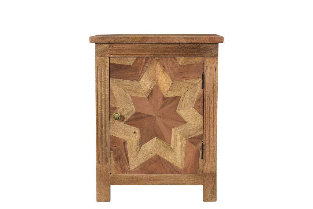 Brown Starburst Geometric Solid Wood Nightstand By Homeroots - Image 7