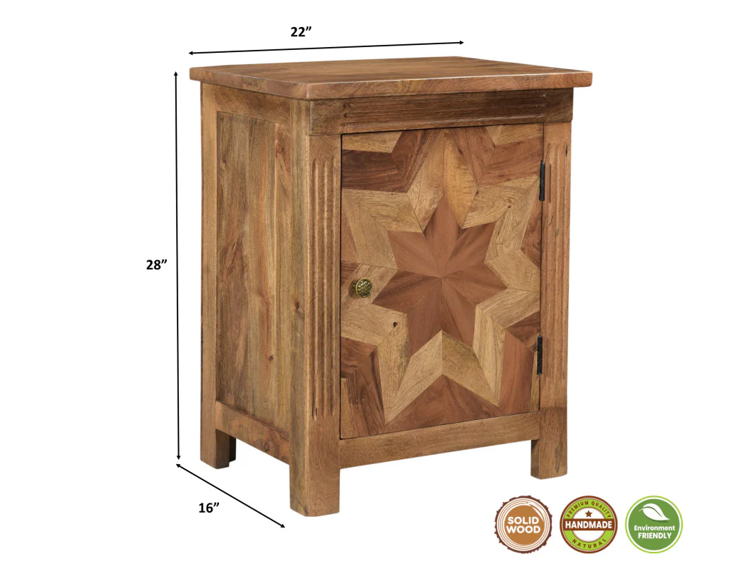 Brown Starburst Geometric Solid Wood Nightstand By Homeroots - Image 8