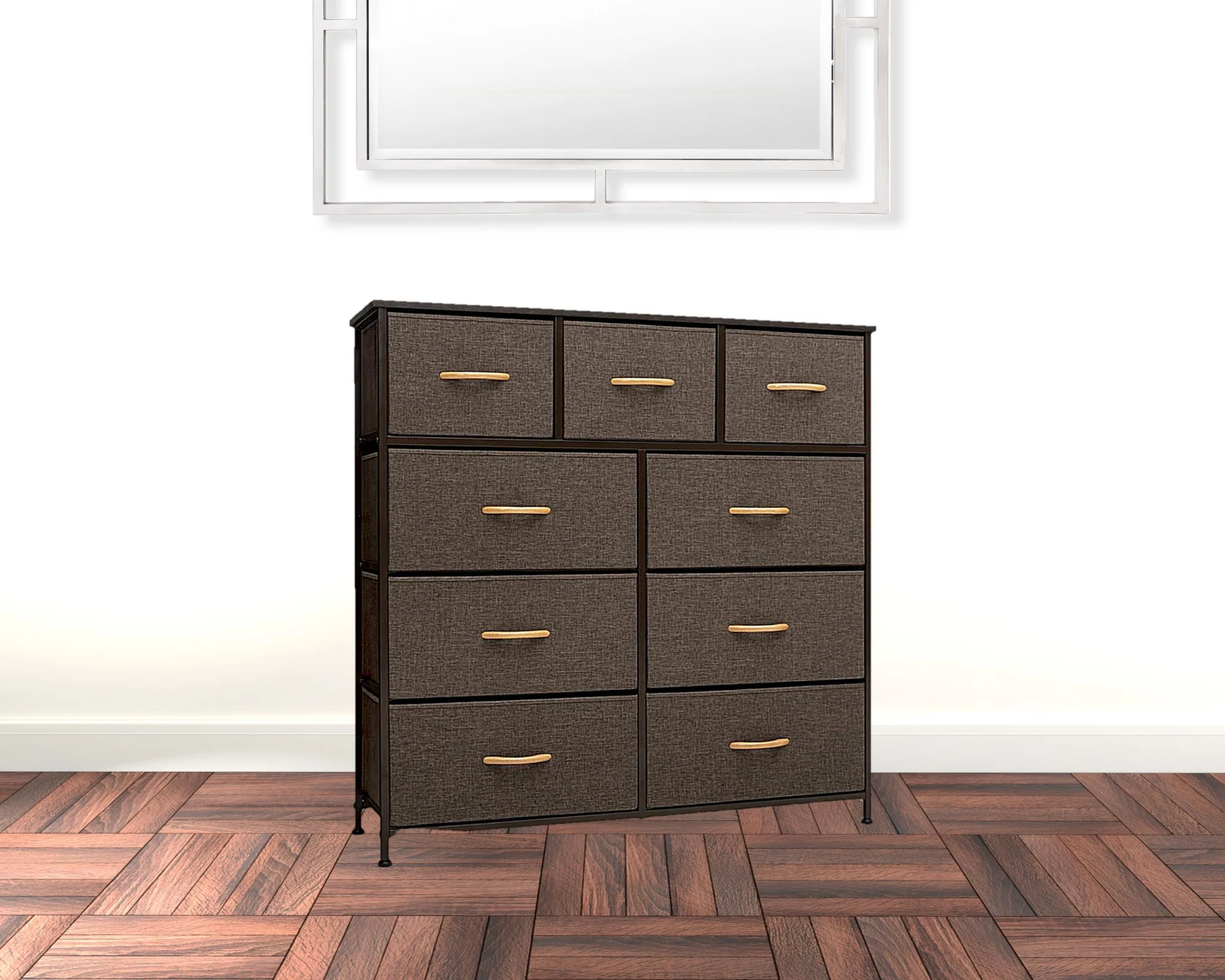 Brown Steel and Fabric Nine Drawer Triple Dresser By Homeroots - Image 2