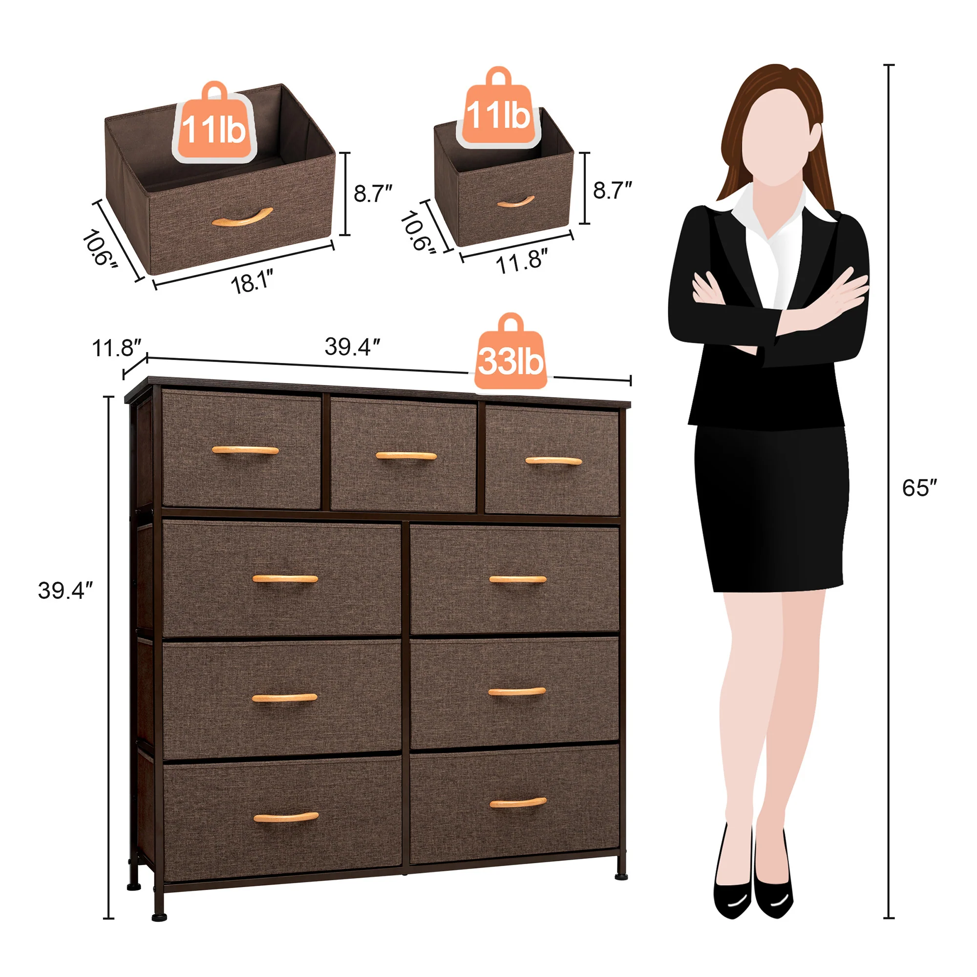 Brown Steel and Fabric Nine Drawer Triple Dresser By Homeroots - Image 4