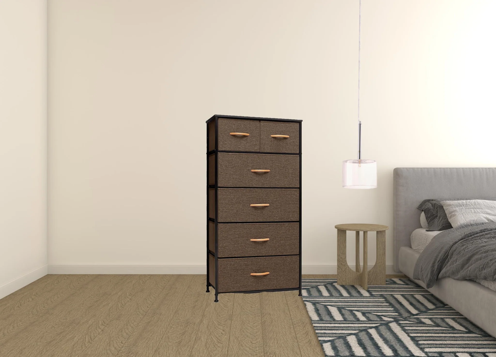 Brown Steel and Fabric Six Drawer Combo Dresser By Homeroots - Image 2
