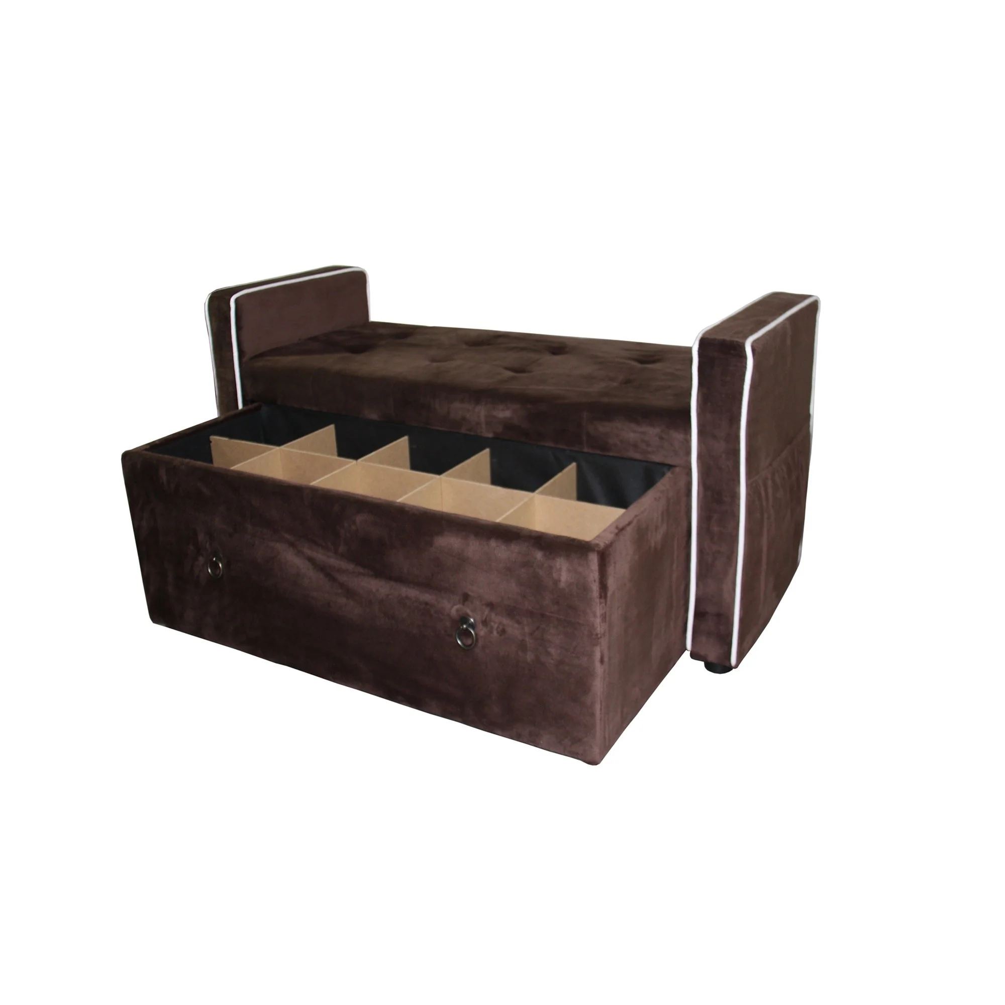 Brown Suede Shoe Storage Bench with Drawer By Homeroots - Image 2