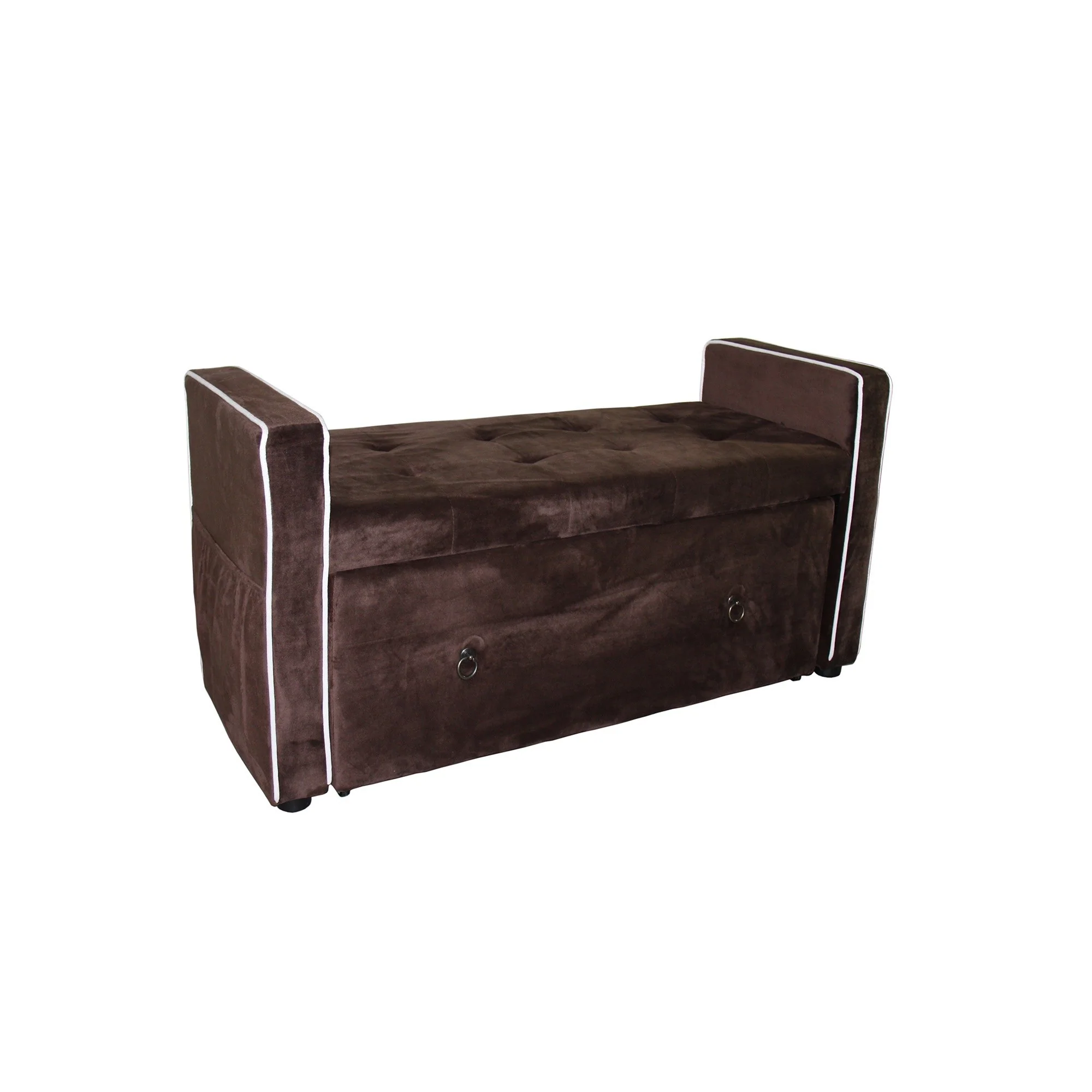 Brown Suede Shoe Storage Bench with Drawer By Homeroots - Image 3