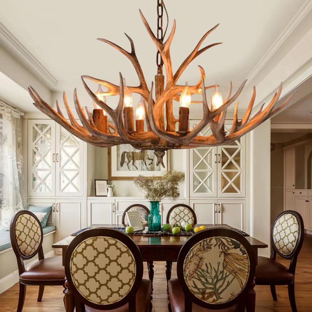 Brown Super Stag Faux Antlers Six Light LED Chandelier By Homeroots - Image 2