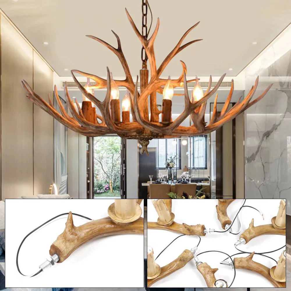 Brown Super Stag Faux Antlers Six Light LED Chandelier By Homeroots - Image 3