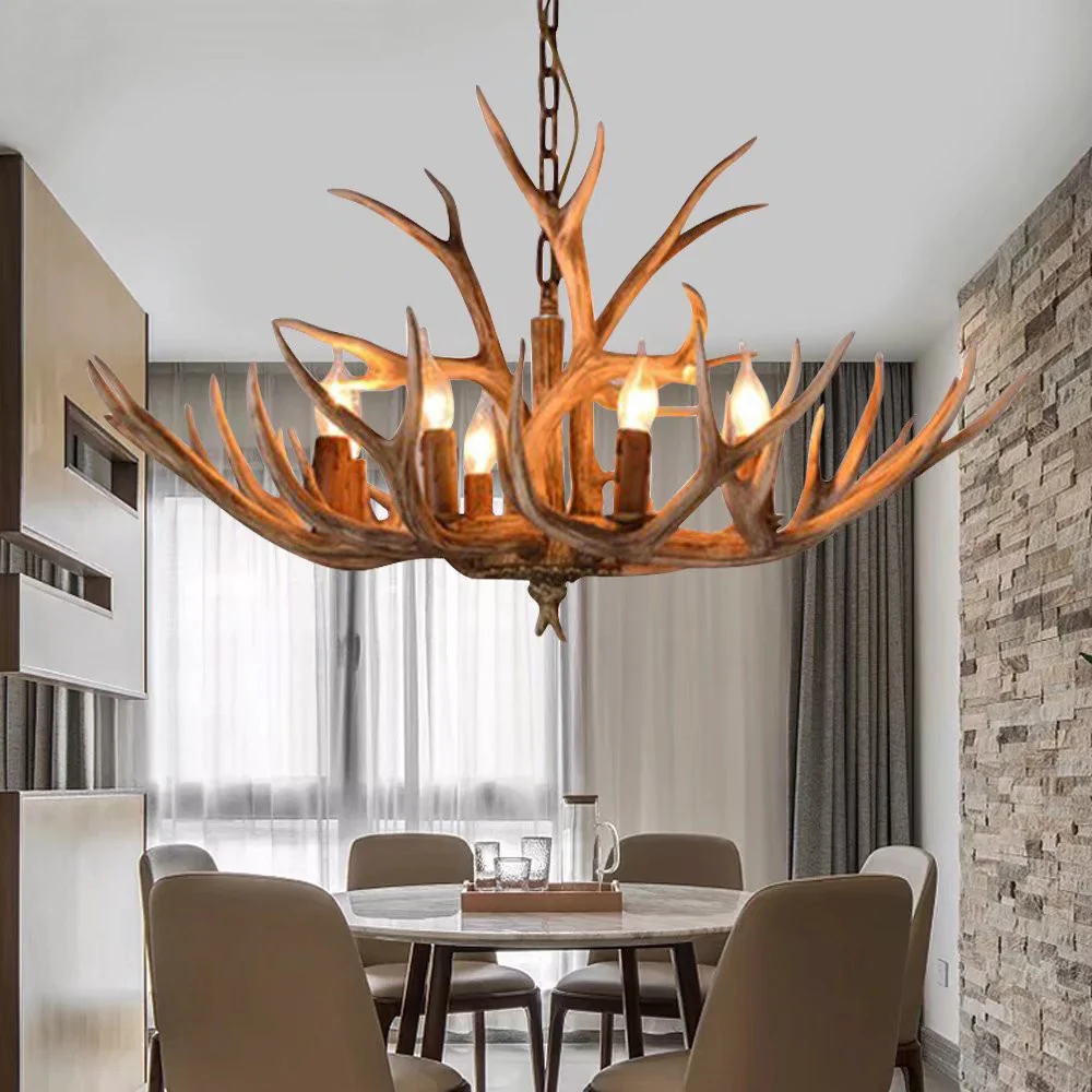 Brown Super Stag Faux Antlers Six Light LED Chandelier By Homeroots - Image 4