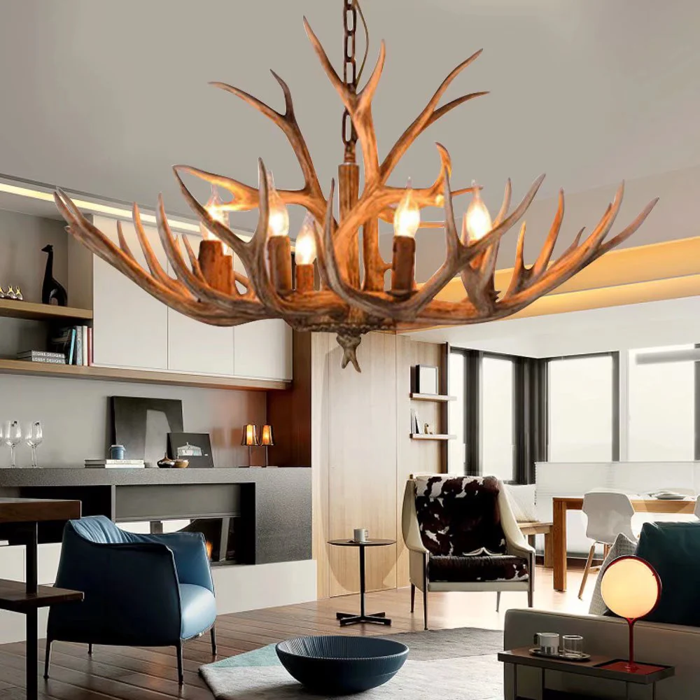 Brown Super Stag Faux Antlers Six Light LED Chandelier By Homeroots - Image 5