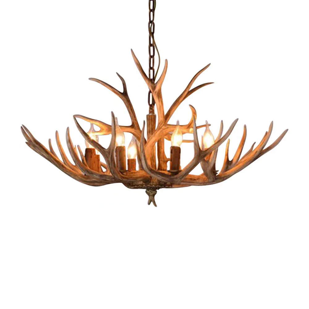 Brown Super Stag Faux Antlers Six Light LED Chandelier By Homeroots - Image 6