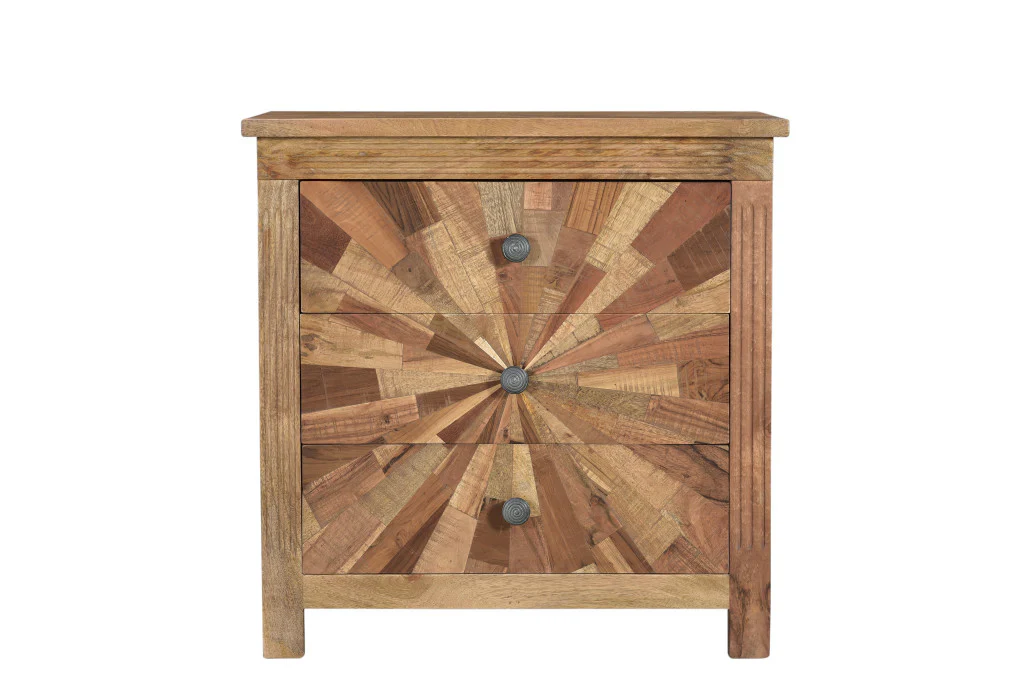 Brown Three Drawer Starburst Pattern Solid Wood Nightstand By Homeroots - Image 7