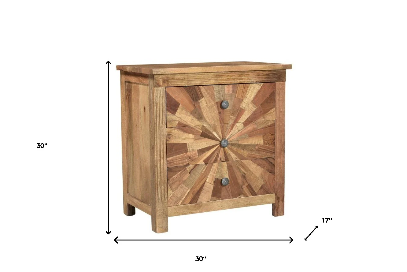 Brown Three Drawer Starburst Pattern Solid Wood Nightstand By Homeroots - Image 8