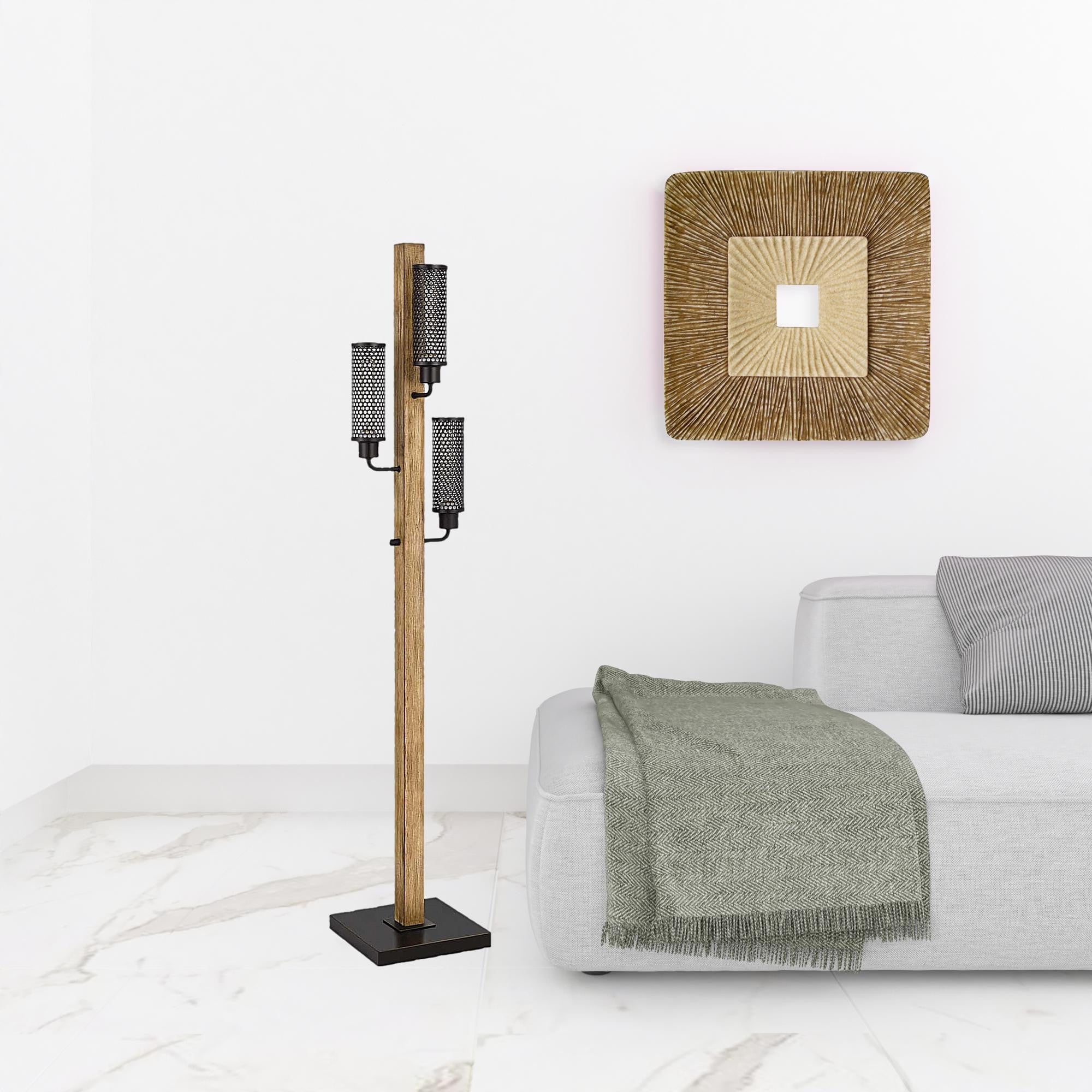 Brown Three Light Traditional Shaped Floor Lamp With Black Novelty Shade By Homeroots - Image 2