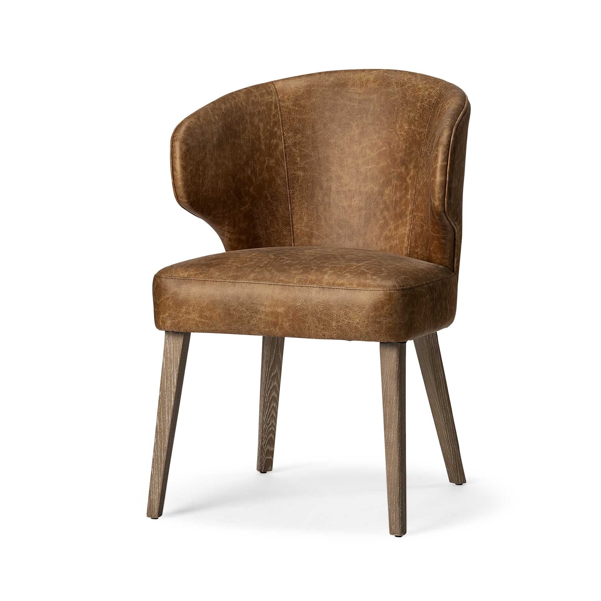 Brown Toned Leather With Brown Wooden Base Dining Chair By Homeroots - Image 2