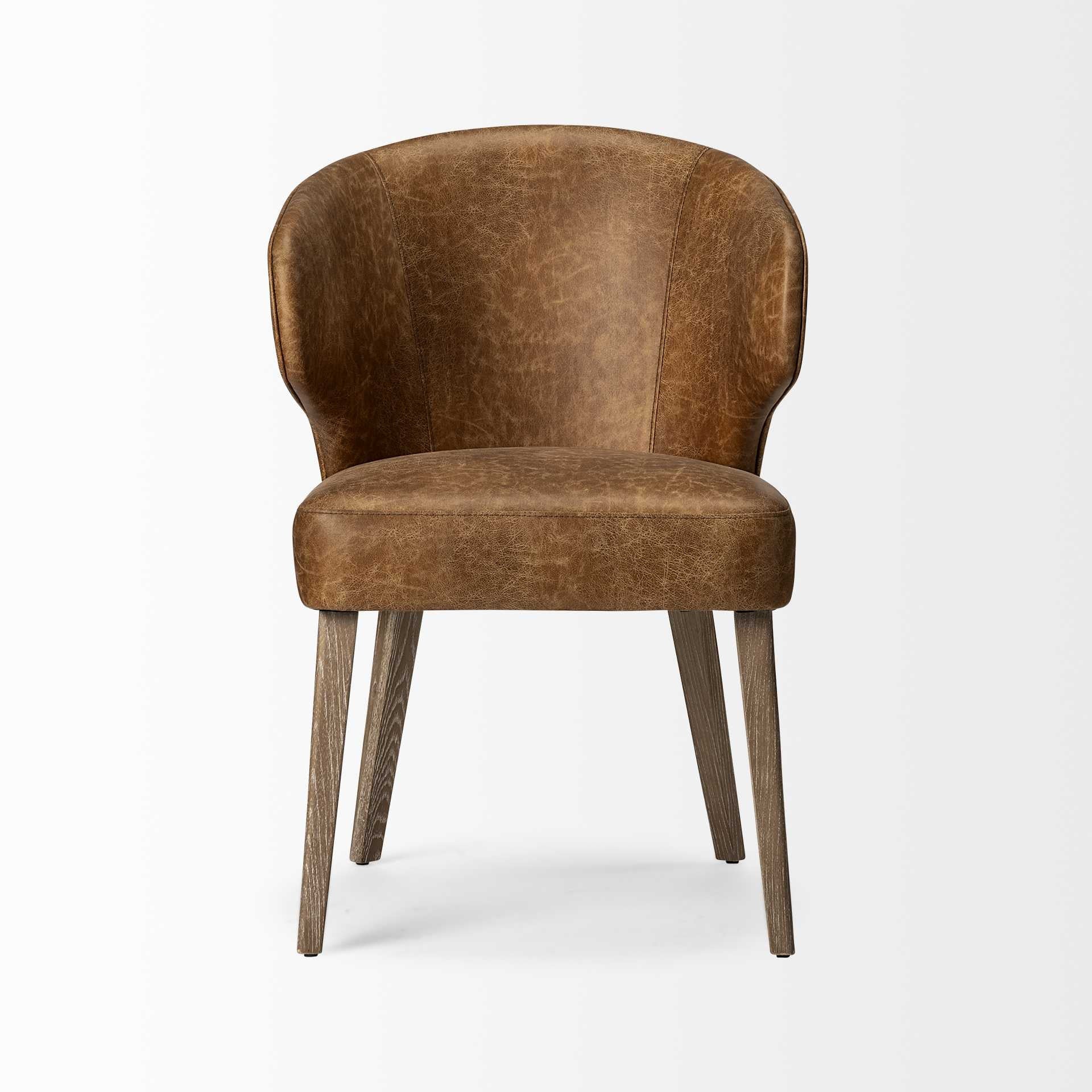 Brown Toned Leather With Brown Wooden Base Dining Chair By Homeroots - Image 3